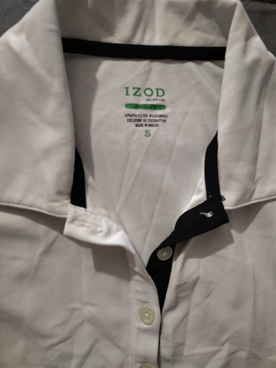 Women’s IZOD performance cool-fx golf shirt white w/green black trim S