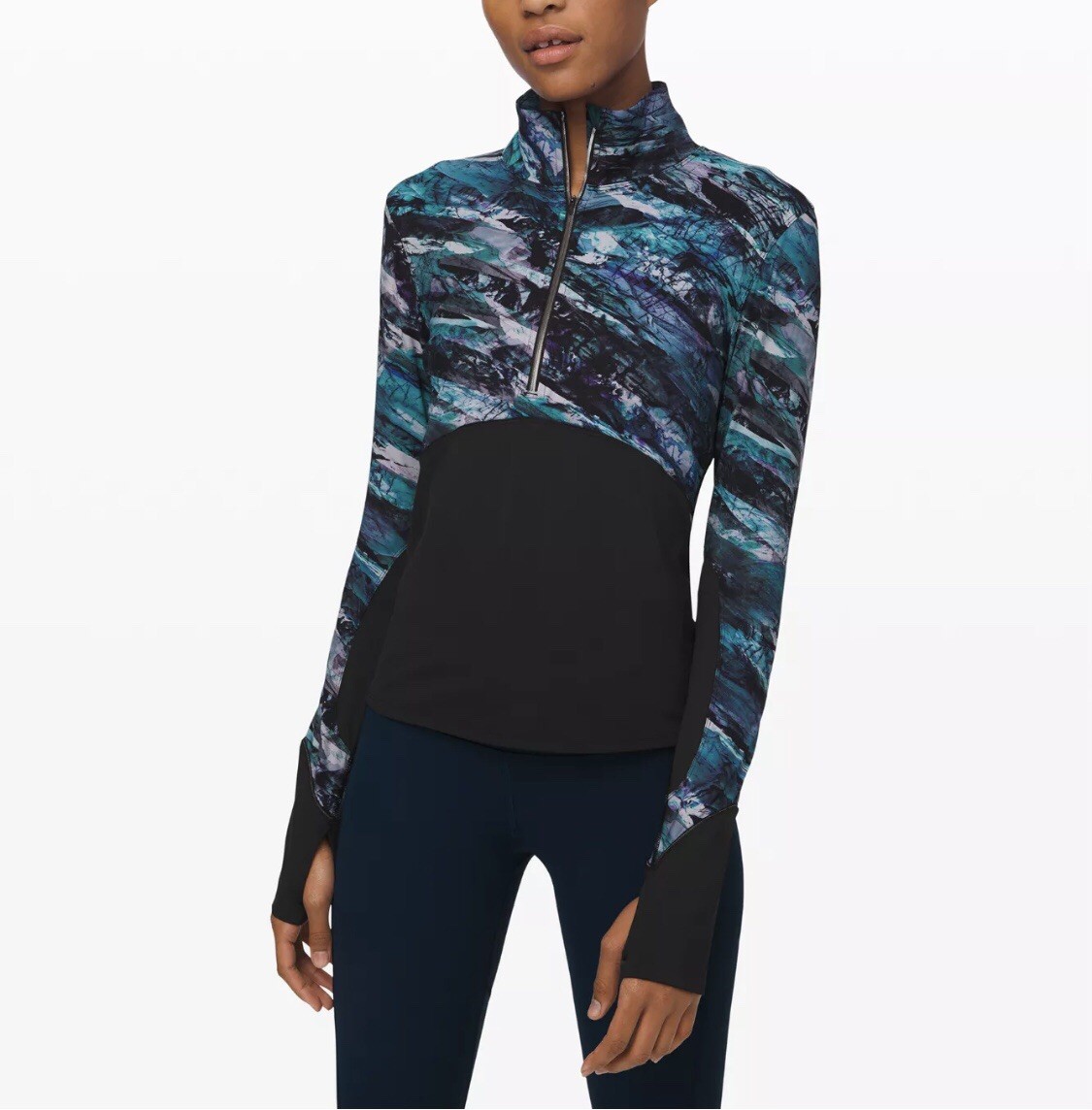 Lululemon Pullover Women’s Size 6 New Route 1/2 Zip Black / Frozen Island Multi