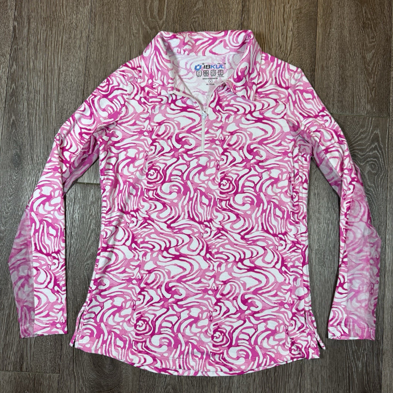 Ladies IBKUL KINSLEY Pink Long Sleeve Adjustable Polo S