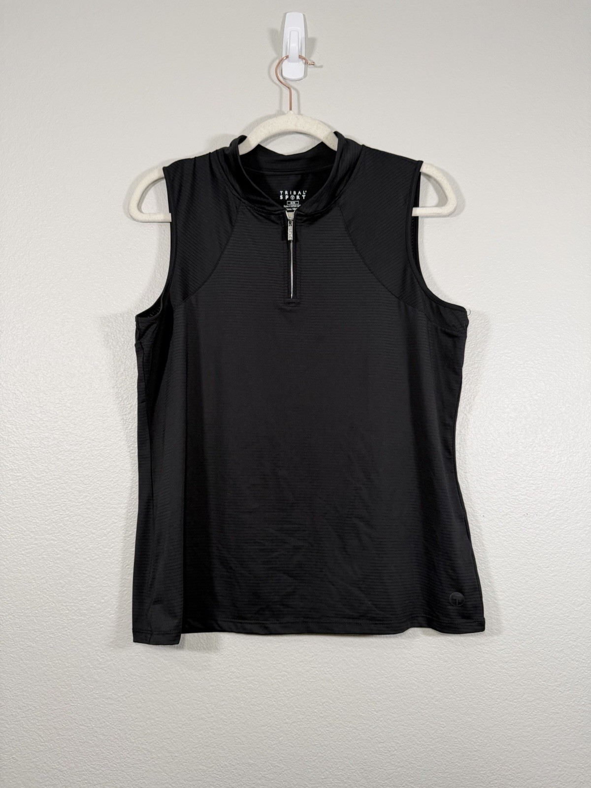 Tribal Sport Shirt Black Quarter Zip Sleeveless Athletic Tennis Golf Women Med