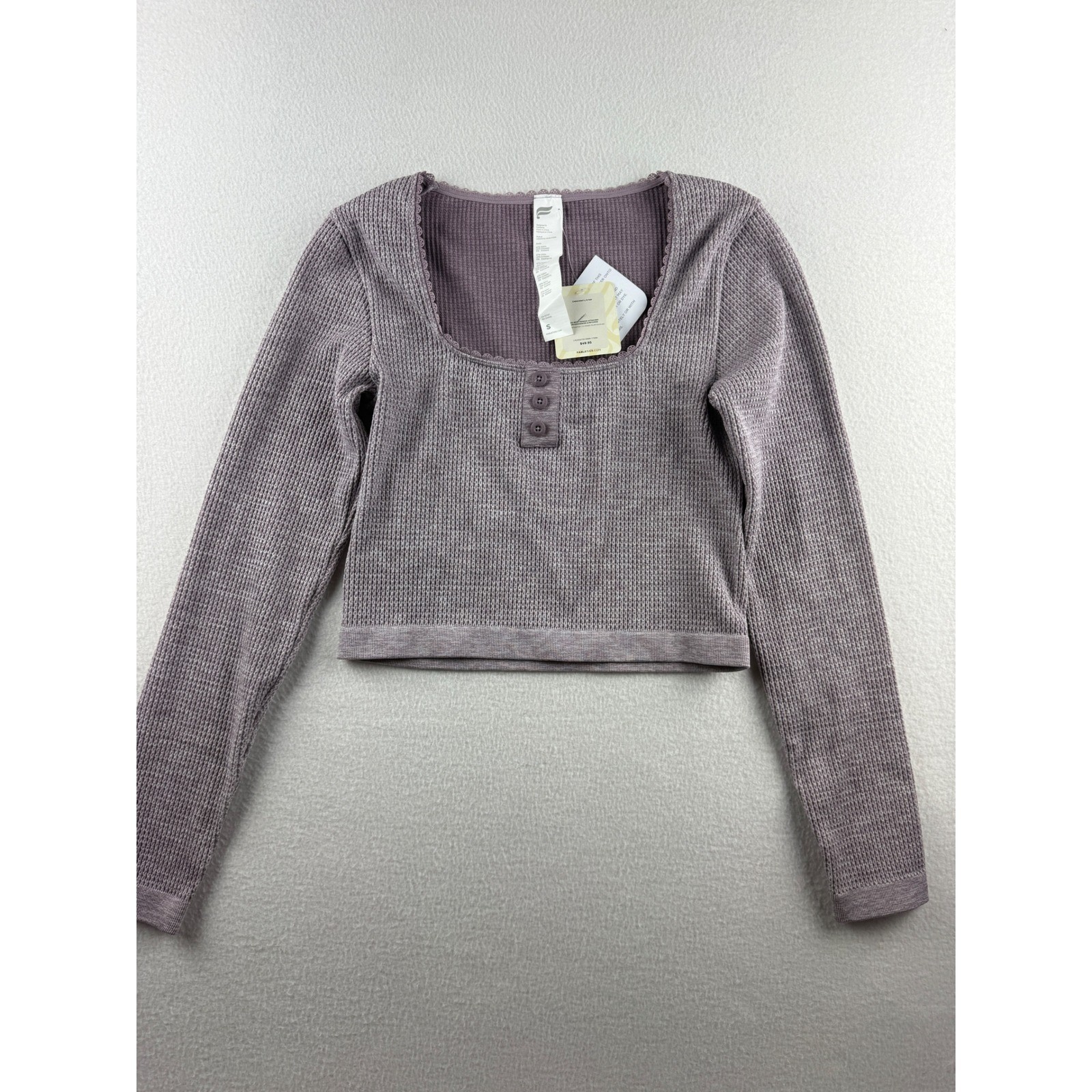 Fabletics Cable Knit Long Sleeve Top Faded Plum Heather Small