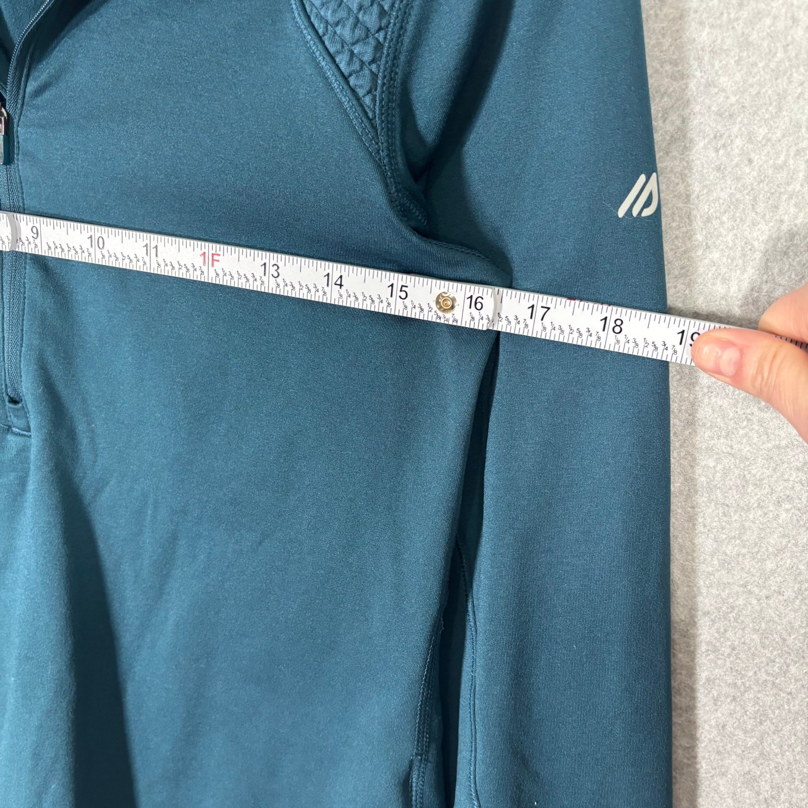 Eddie Bauer Top Small Teal 1/4 Zip Base Layer Fleece Lined Thin Thumb Holes