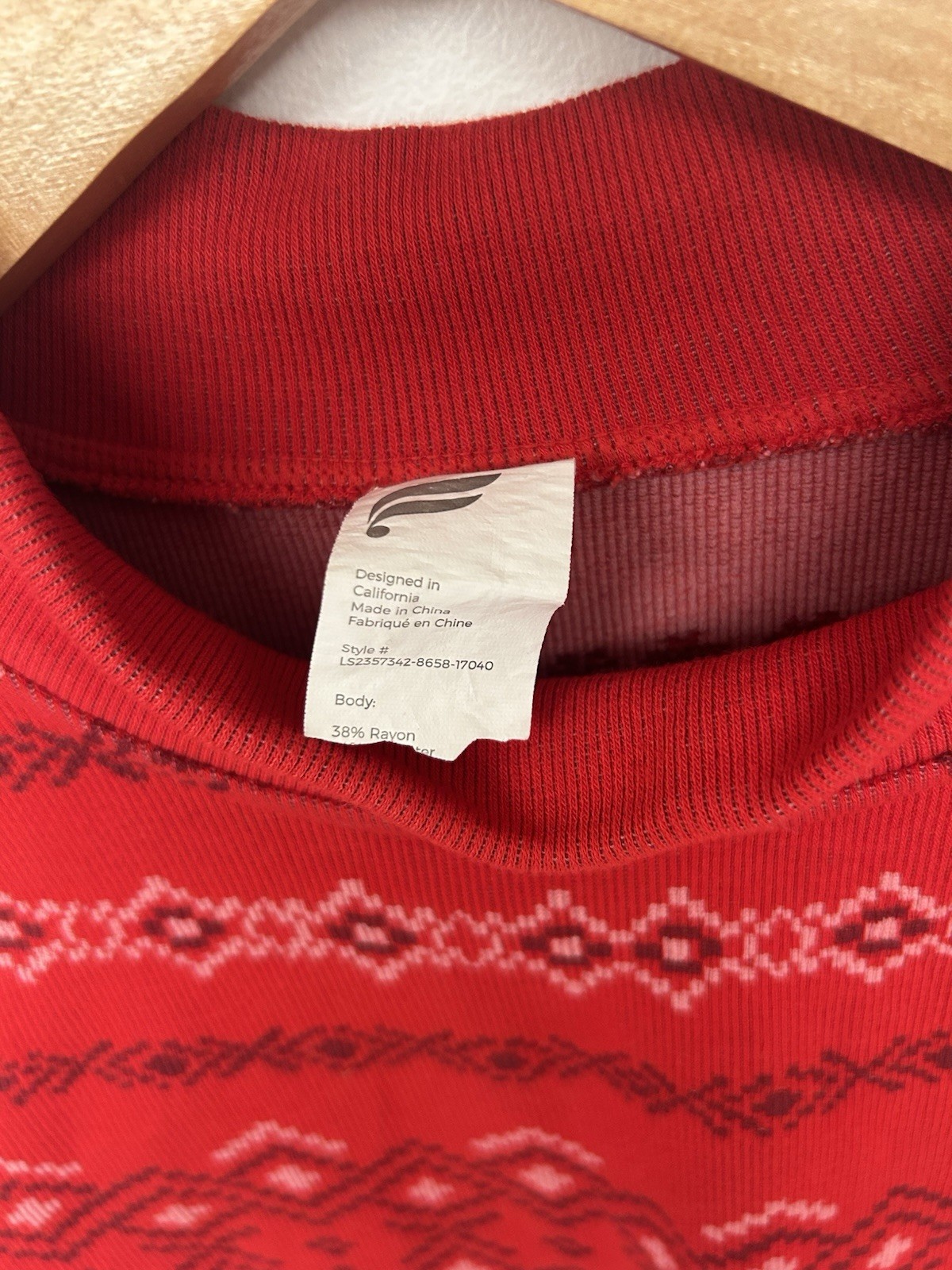 Fabletics Long Sleeve Active Top Womens S Red Nordic Fair Isle Mock Neck