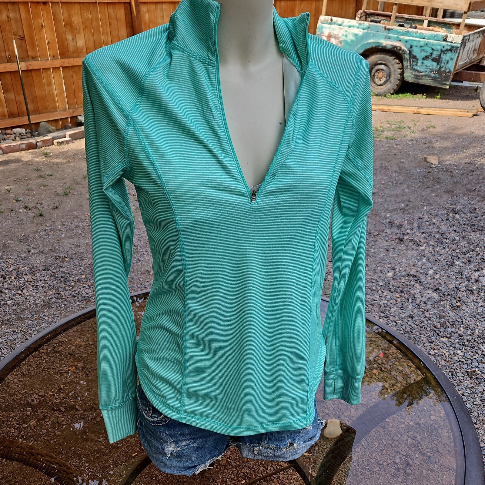 Old Navy Active Women’s Turquoise Striped 1/4 Zip Mock Neck Pullover S