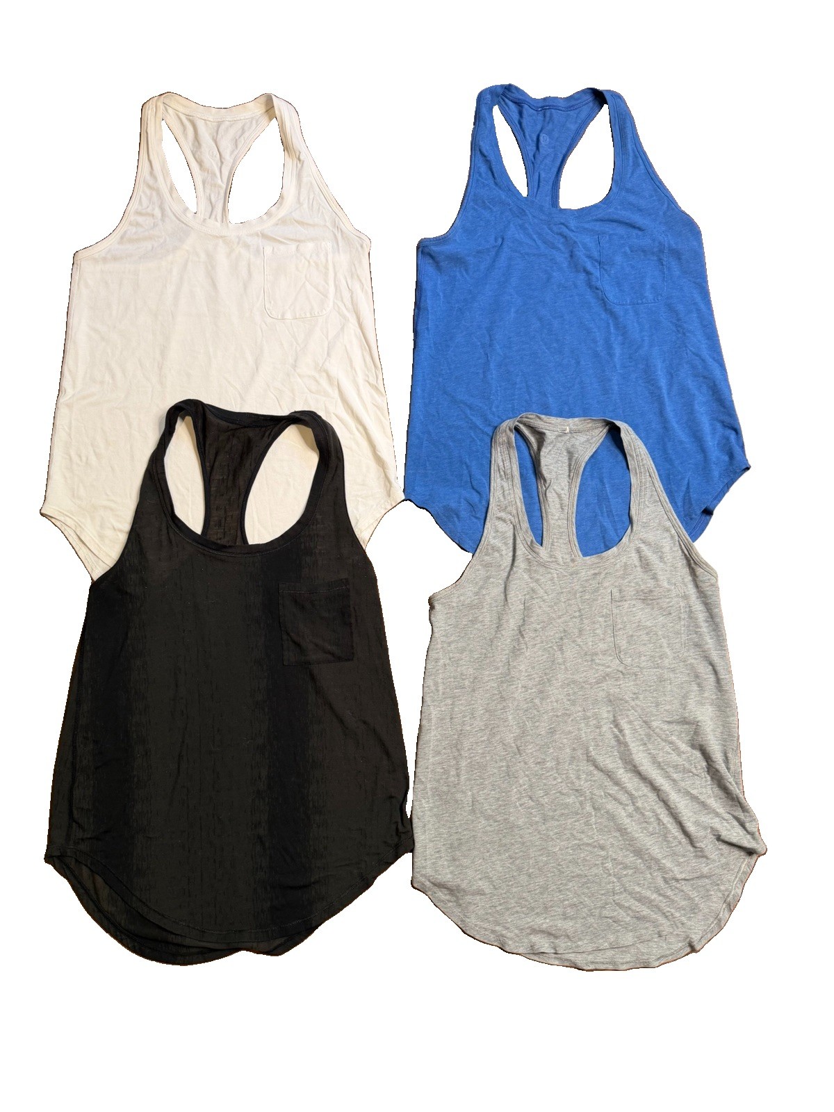 Lululemon Tank Top Lot Of 4 Sz 6 Racerback One Pocket Gray Blue White Black D16