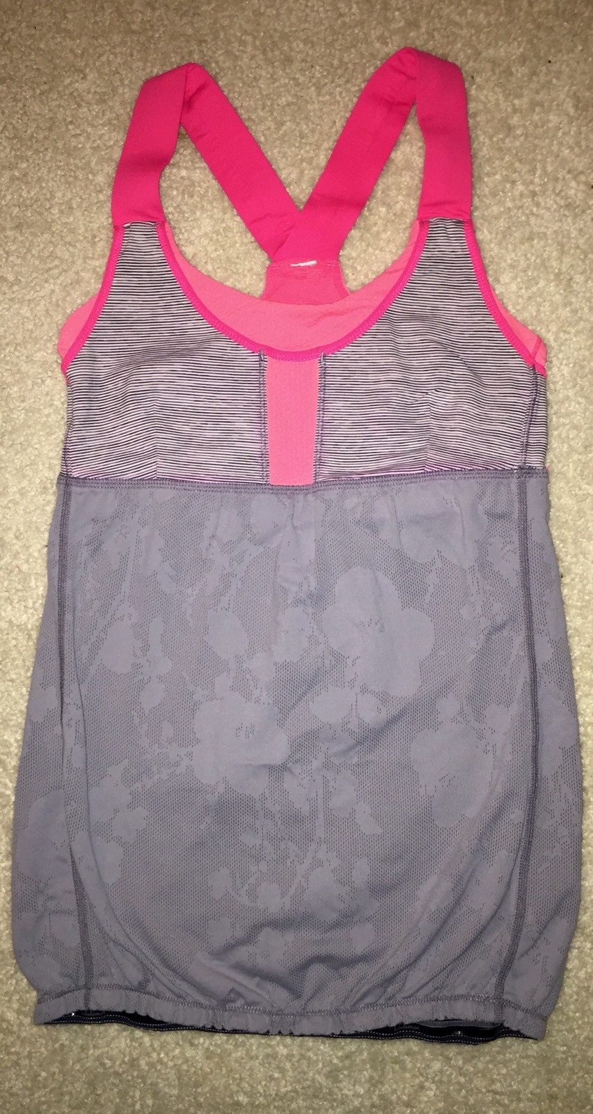LULULEMON MY HEART RACES TANK TOP GRAY HOT PINK SZ 4 EUC
