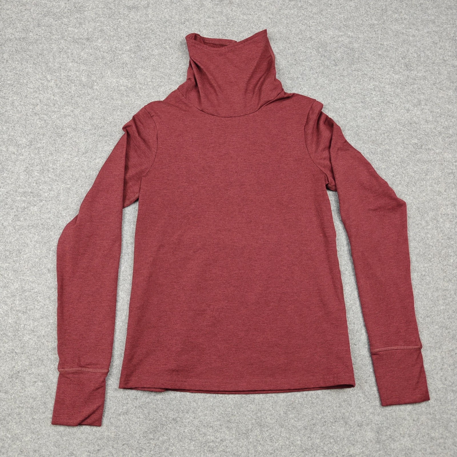 PrAna Turtleneck Shirt Womens Small Red Long Sleeve Back Zip Pocket Athletic