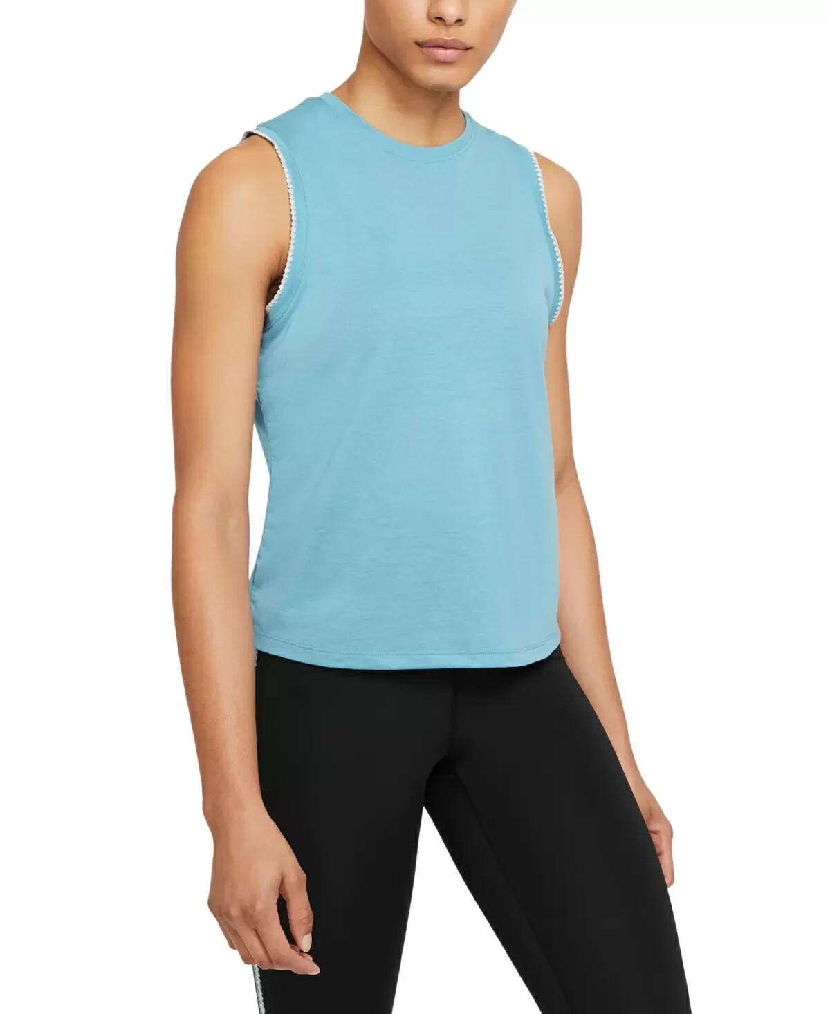 NIKE Women’s Crochet-Trimmed Yoga Gym Tank Top Shirt Blue Size S MSRP $40