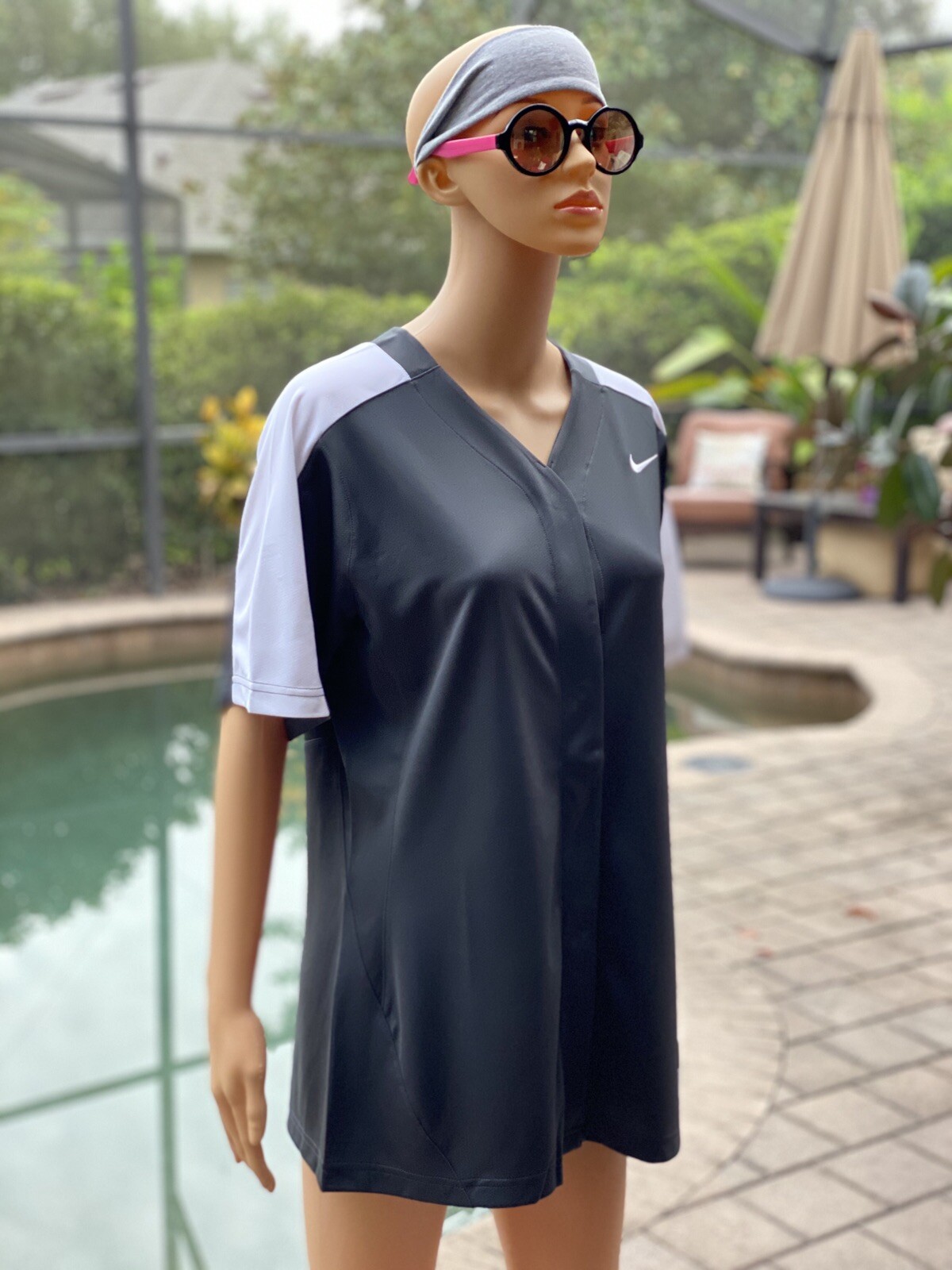 Nike Dri-FIT Button-Front Softball Jersey Gray/White Size L NWT