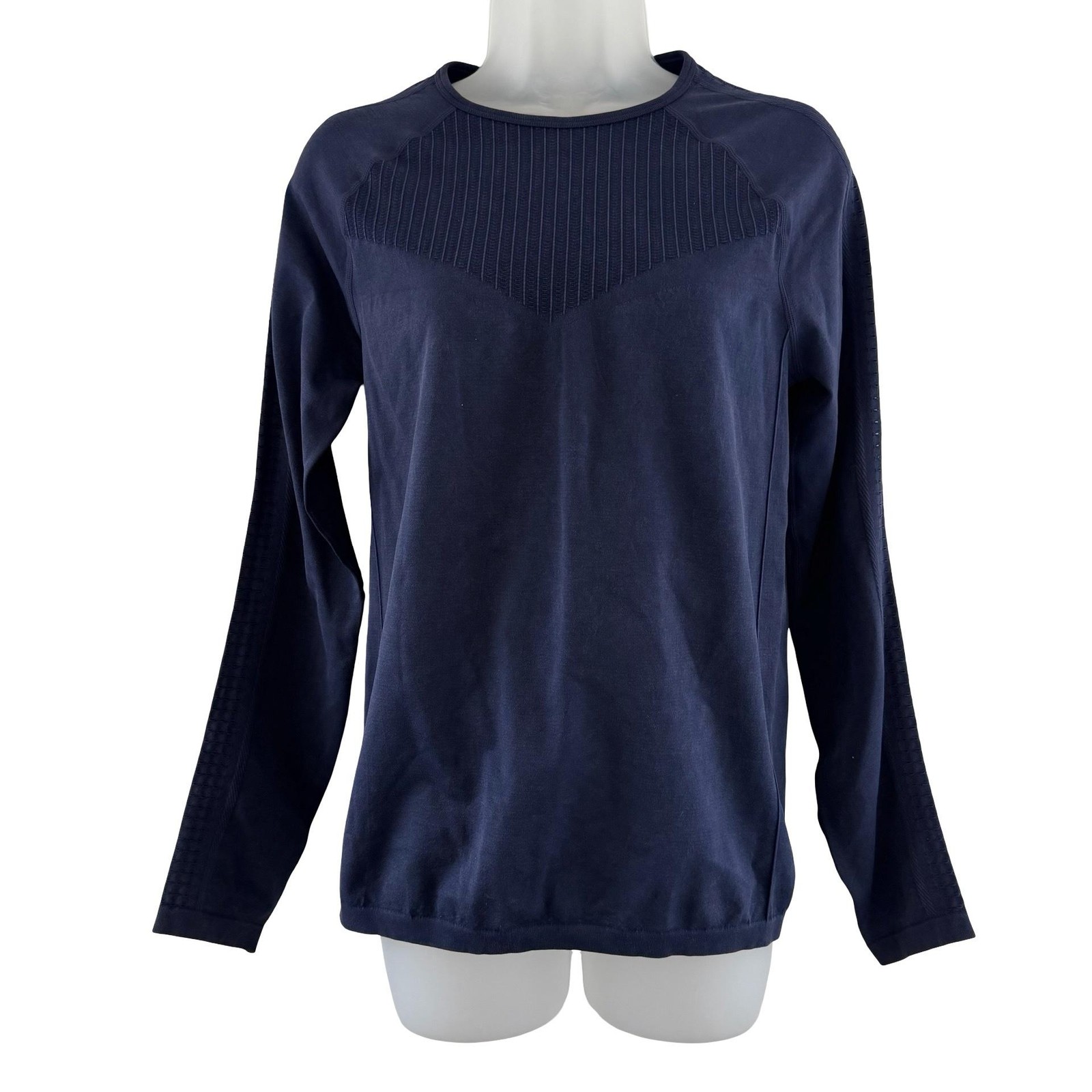 Fabletics Sync Seamless Long Sleeve Shirt Womens Large Navy Blue Workout Gym Top