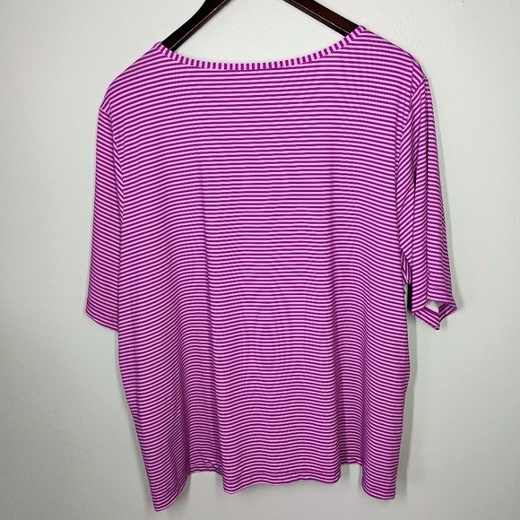 Land’s End Pink Striped Top Sweat Wicking Women Plus 2X Outdoors Workout Walking