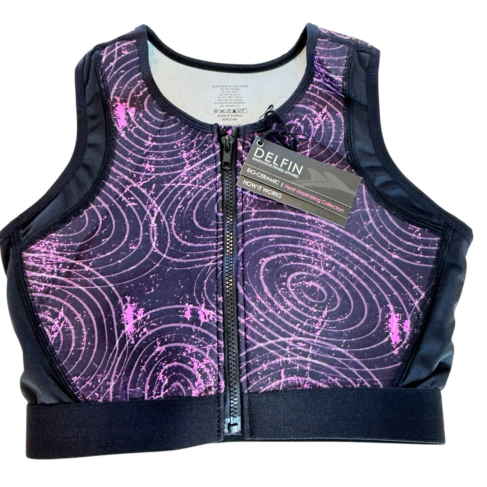 NWT Delphin Spa Womens M Heat Maximizing Neoprene Crop Top w/ Zipper Purple Tank