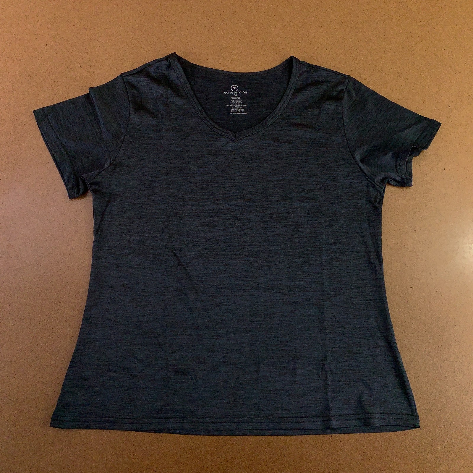 Real Essentials Womens Size Medium Charcoal Short Sleeve V Neck Active Tee New