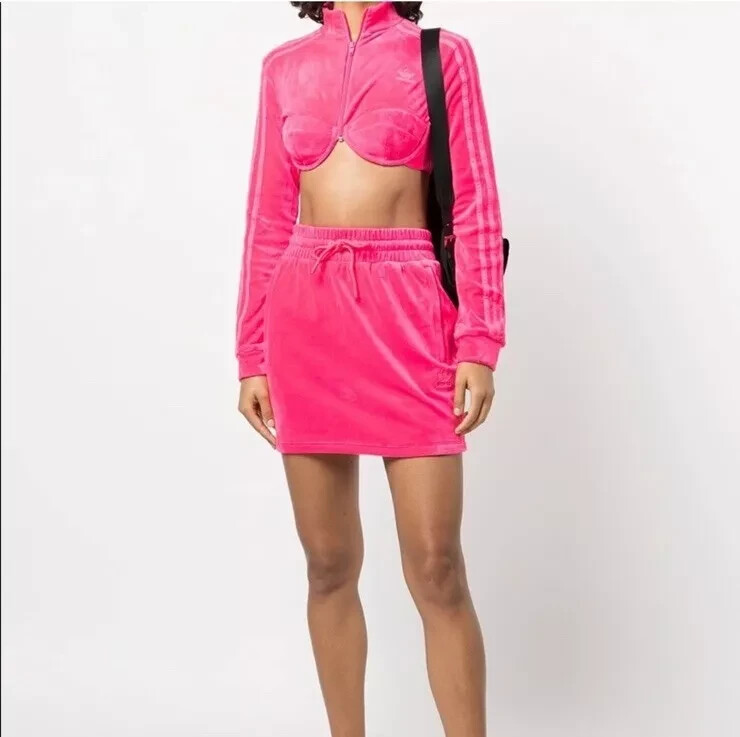 NWT Adidas x Jeremy Scott RARE Velour Bra Zip Front Track Set in Solar Pink M /4