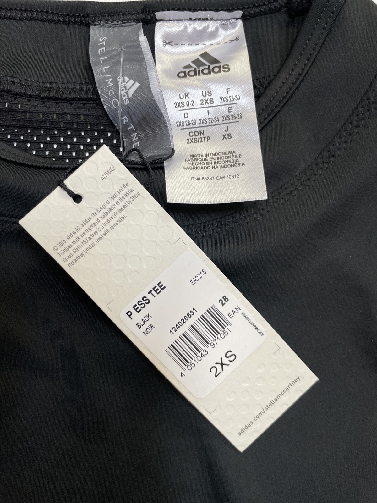 NWT adidas Stella McCartney Performance Compression BLK Essentials Tee Sz. 2XS