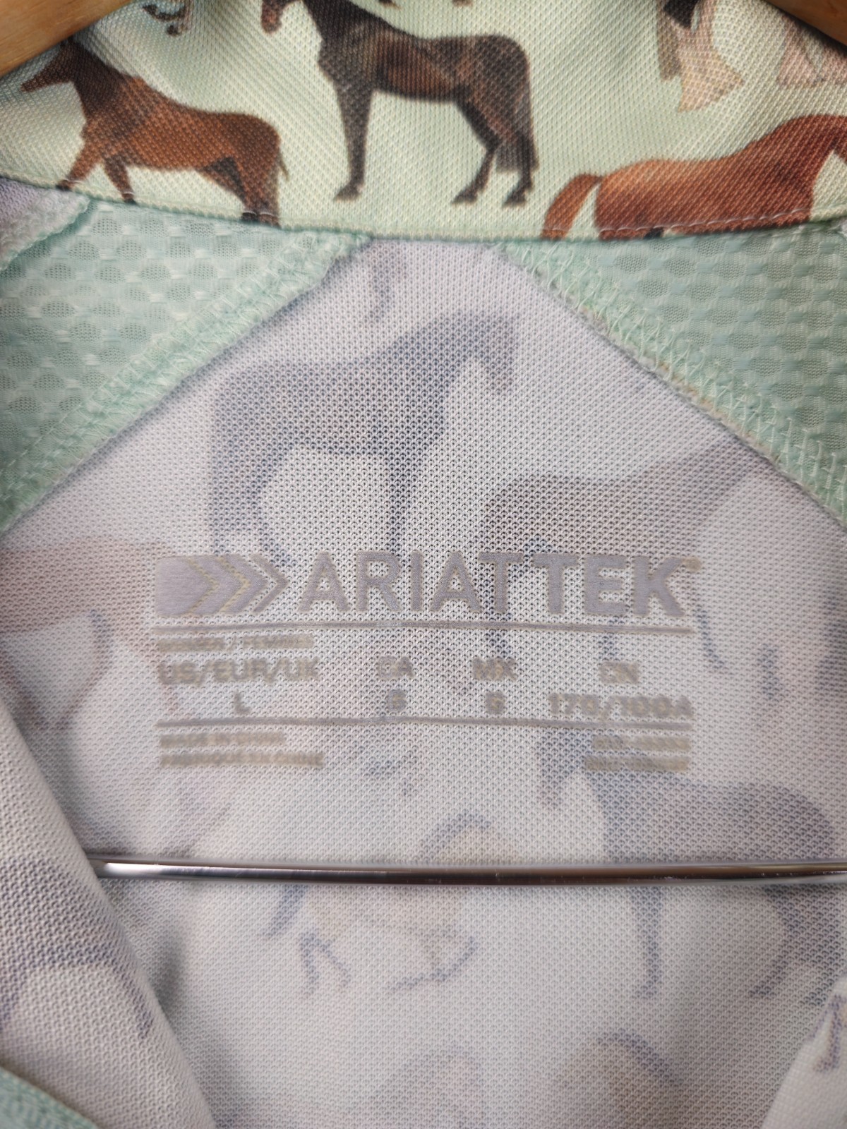Ariat AriatTEK 1/4 Zip Pullover Womens Large Green Horse Print Equestrian Riding