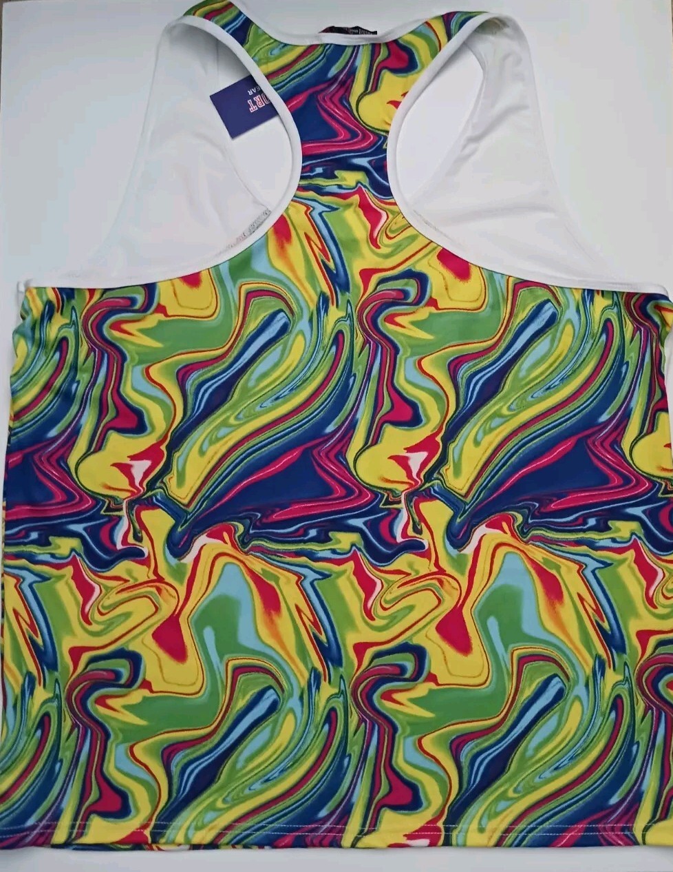 NEW WITH TAG AQ- Sport White Yellow Blue Multi Colorful Swirls Tank Top Sz.2X