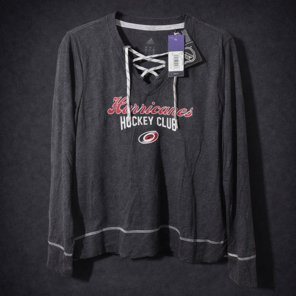 Adidas Top XL Grey Hurricanes Hockey Lace Up Womens Long Sleeve NWT