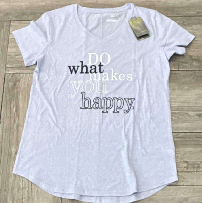 L TALL Tek Gear Drytek Tee Do What Makes You Happy V-Neck Short Sleeve T-Shirt