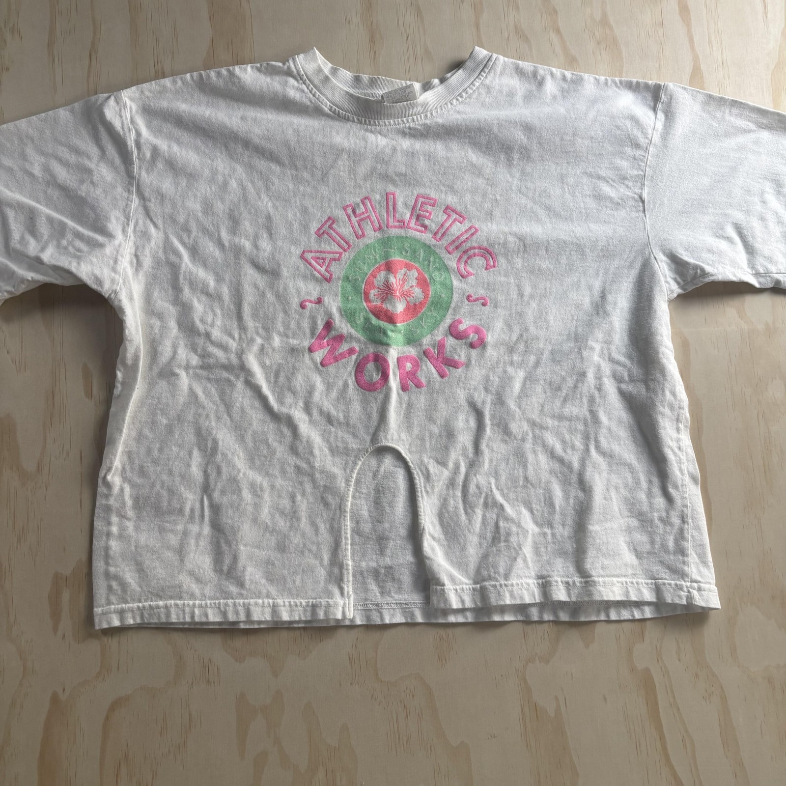 Vintage Athletic Works Shirt Womens One Size Cropped Floral Cutout USA White