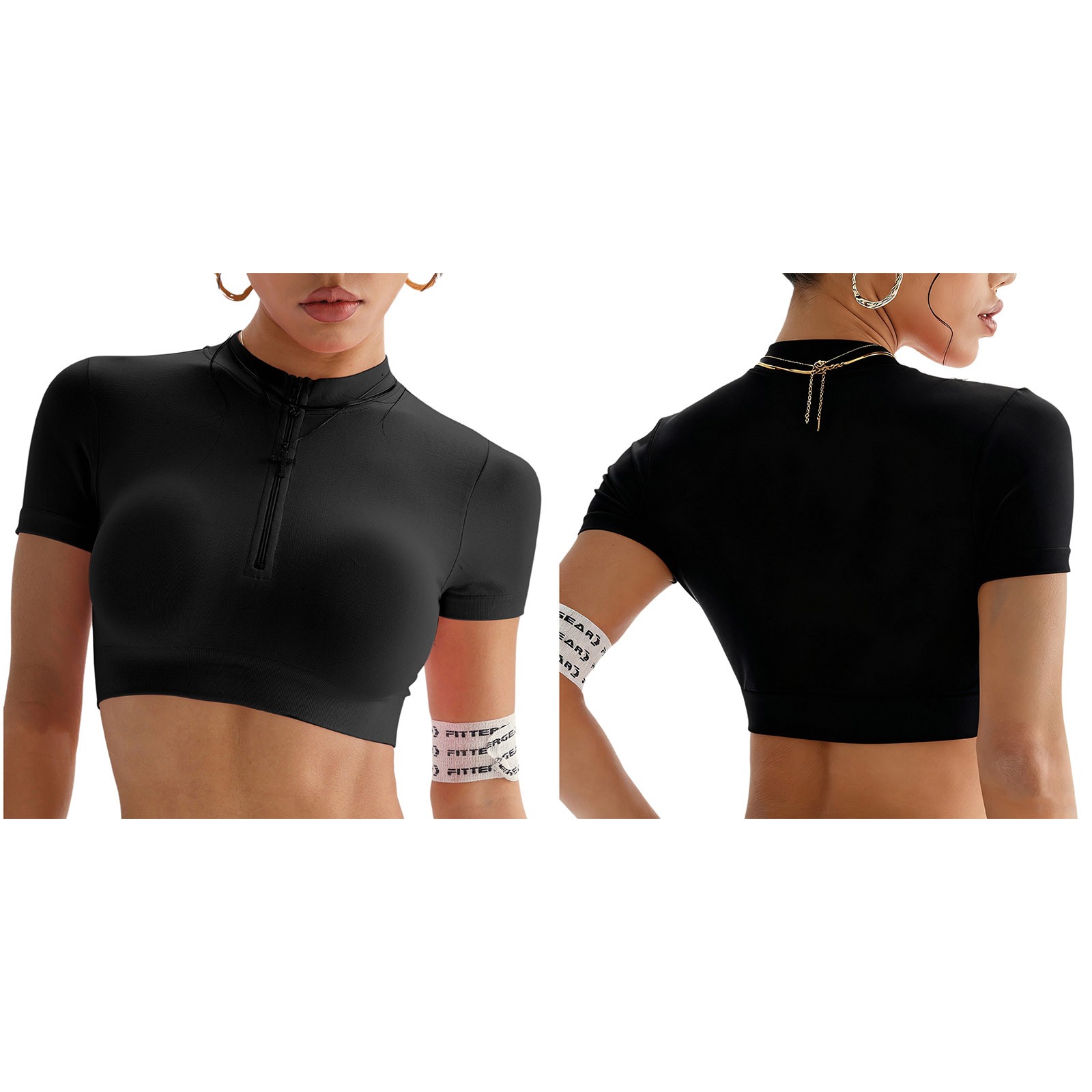 Women Athletic Stretchy Workout Bodycon Crop Top Seamless Tee Fitness Half-Zip