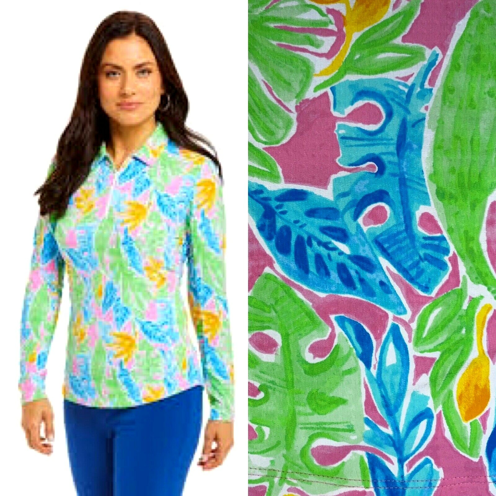 IBKUL Polo Preppy Top Size XS Allison Animal Floral Golf Tennis Pickleball Cools