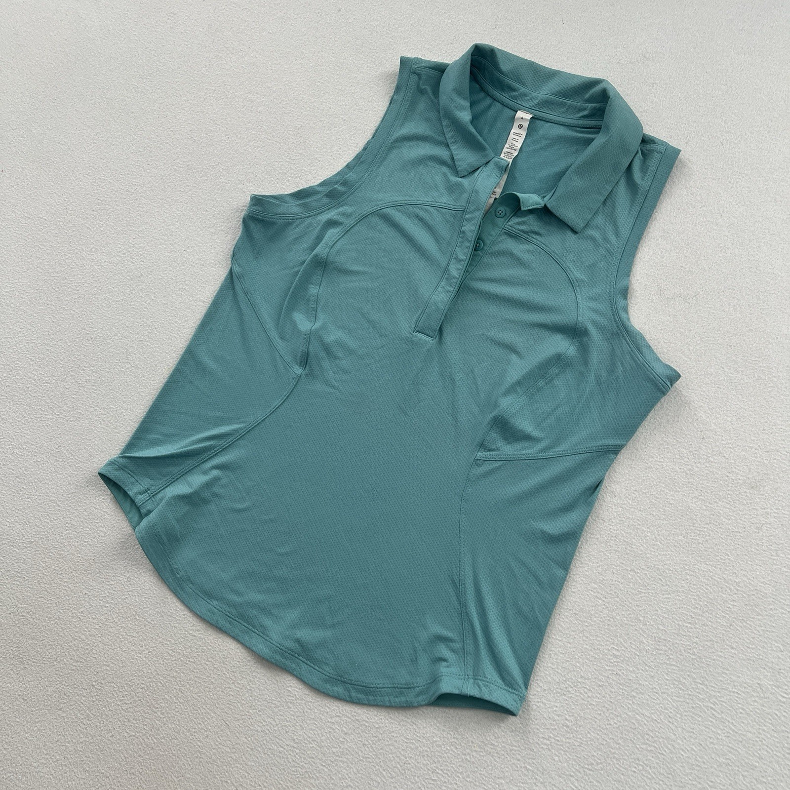 Lululemon Tidal Teal Quick-Drying Sleeveless Polo Shirt Curved Hem Golf Tennis 8