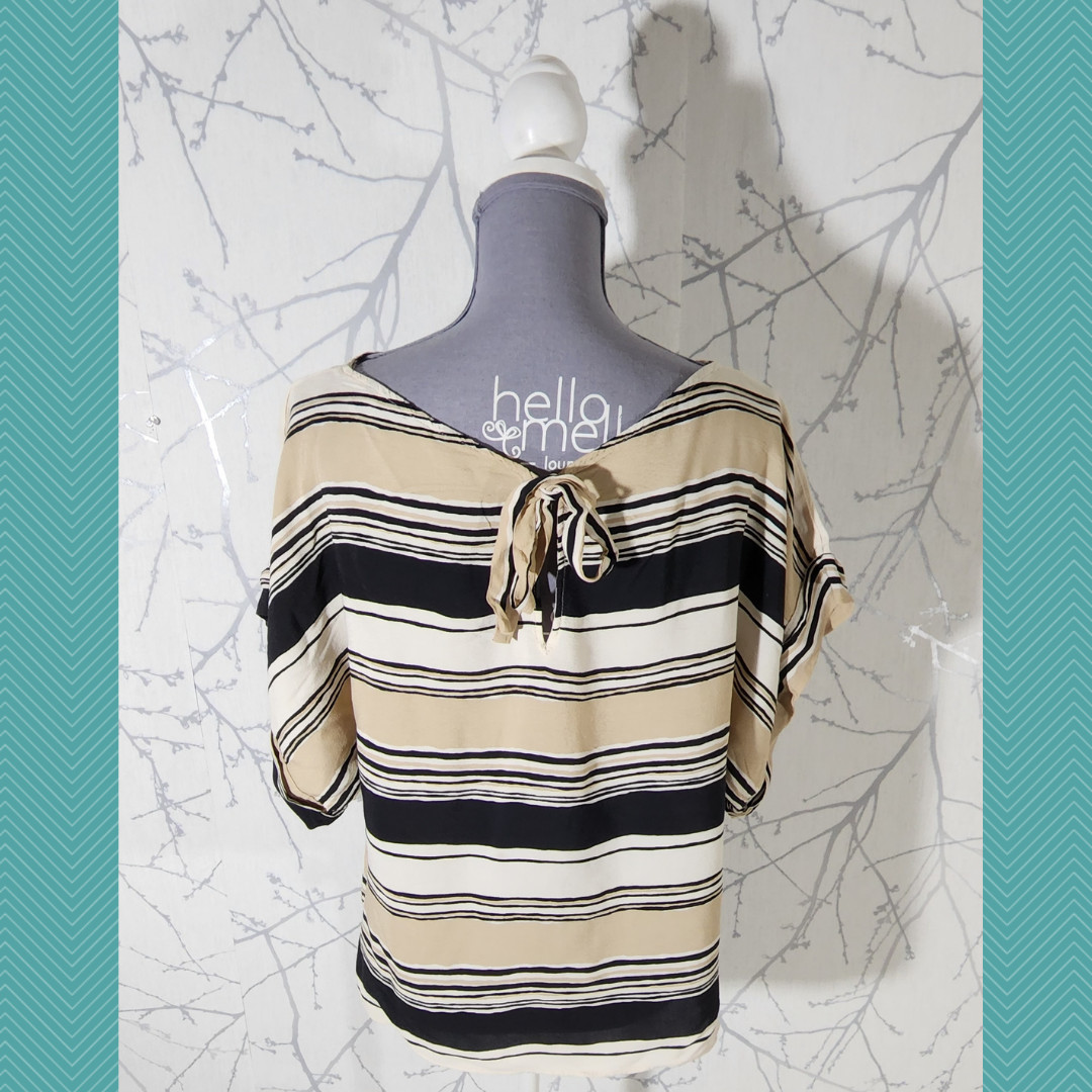 Zara Beige & Black Striped Boat Neck Blouse | Women’s S