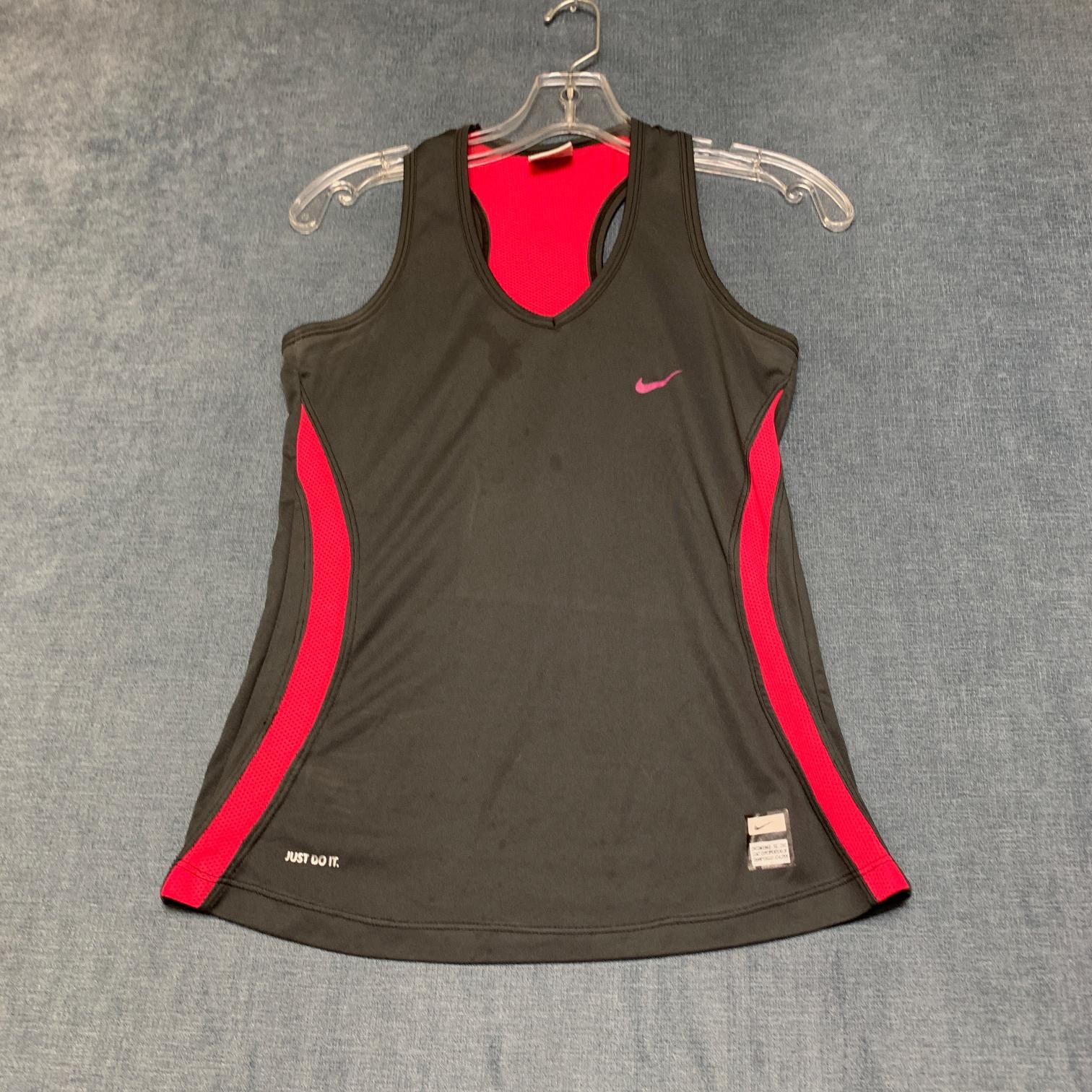 Nike Just Do It Powerback Top Womens Small Black Red Logo Mesh Lined Racer Back