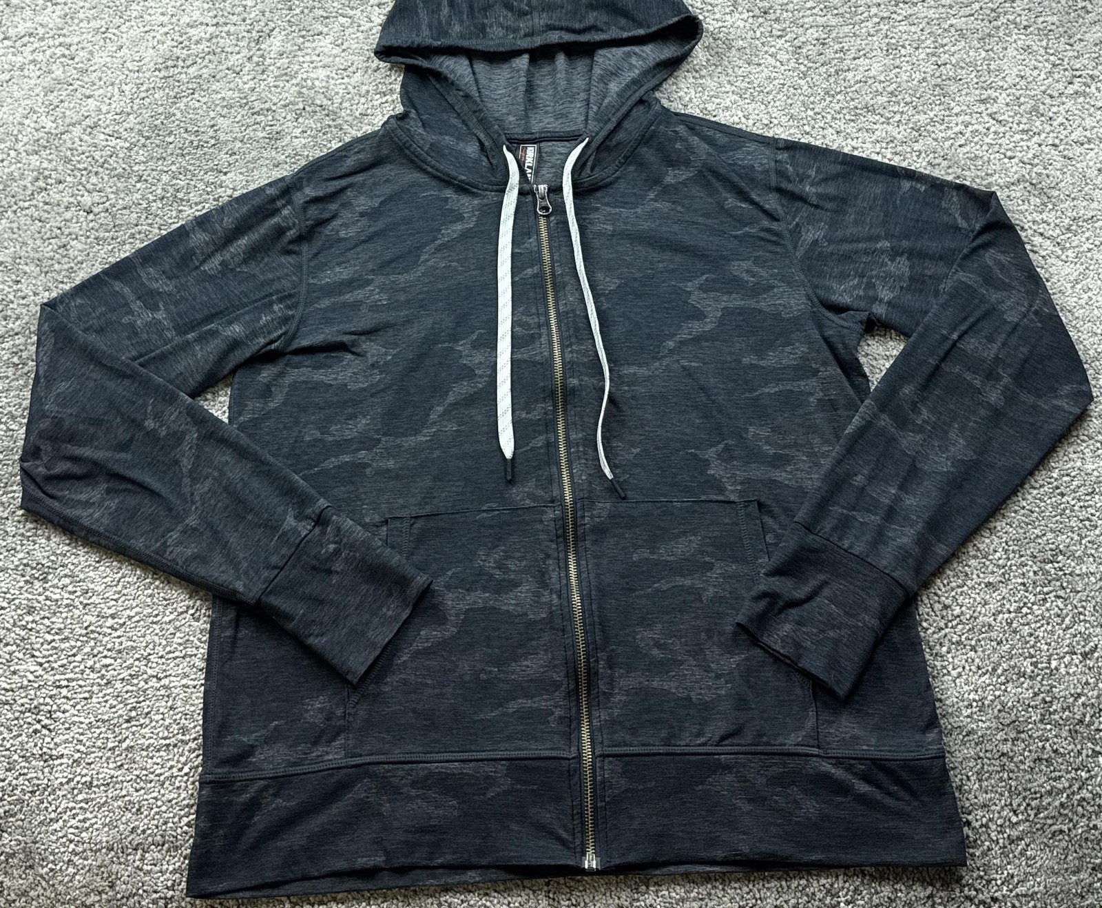 Kirkland Signature Hoodie Mens Medium Gray Camo Full Zip Lightweight Sweatshirt