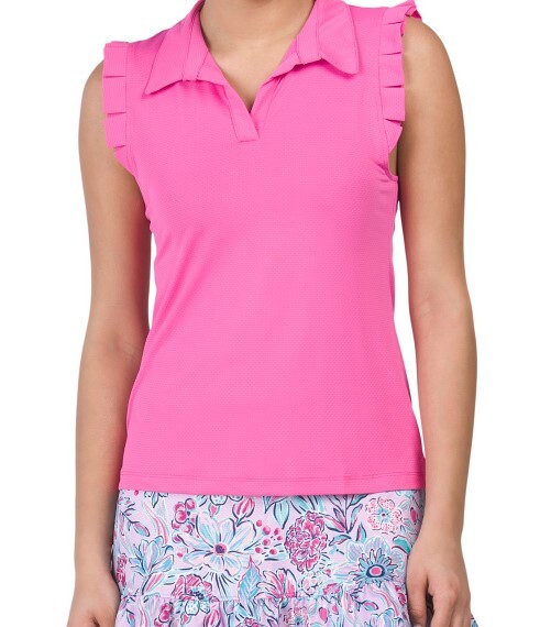 NWT X by GOTTEX Hot Pink Ruffle Sleeveless Golf Tennis Polo Shirt S M L