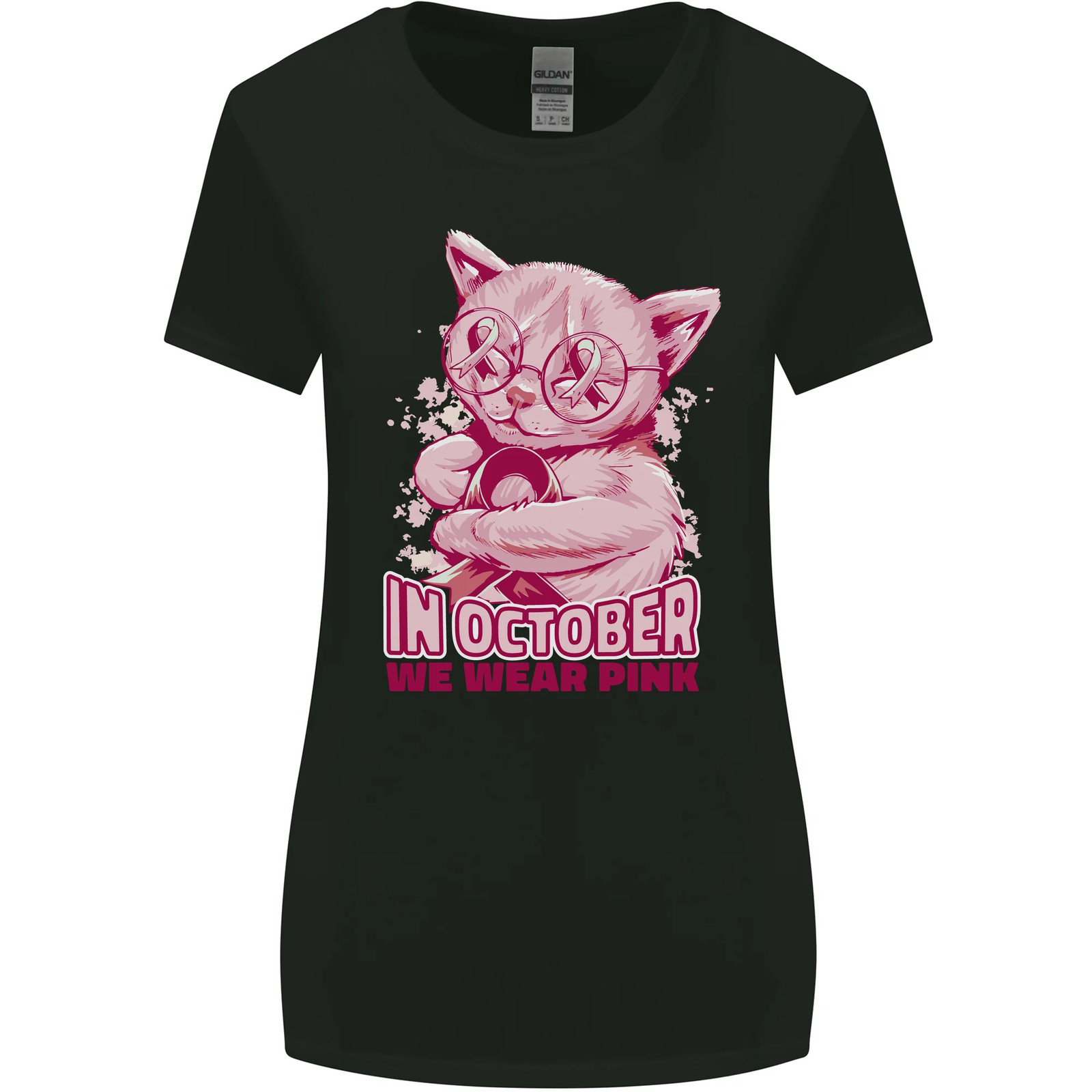 Breast Cancer Awareness October Cat Womens Wider Cut T-Shirt