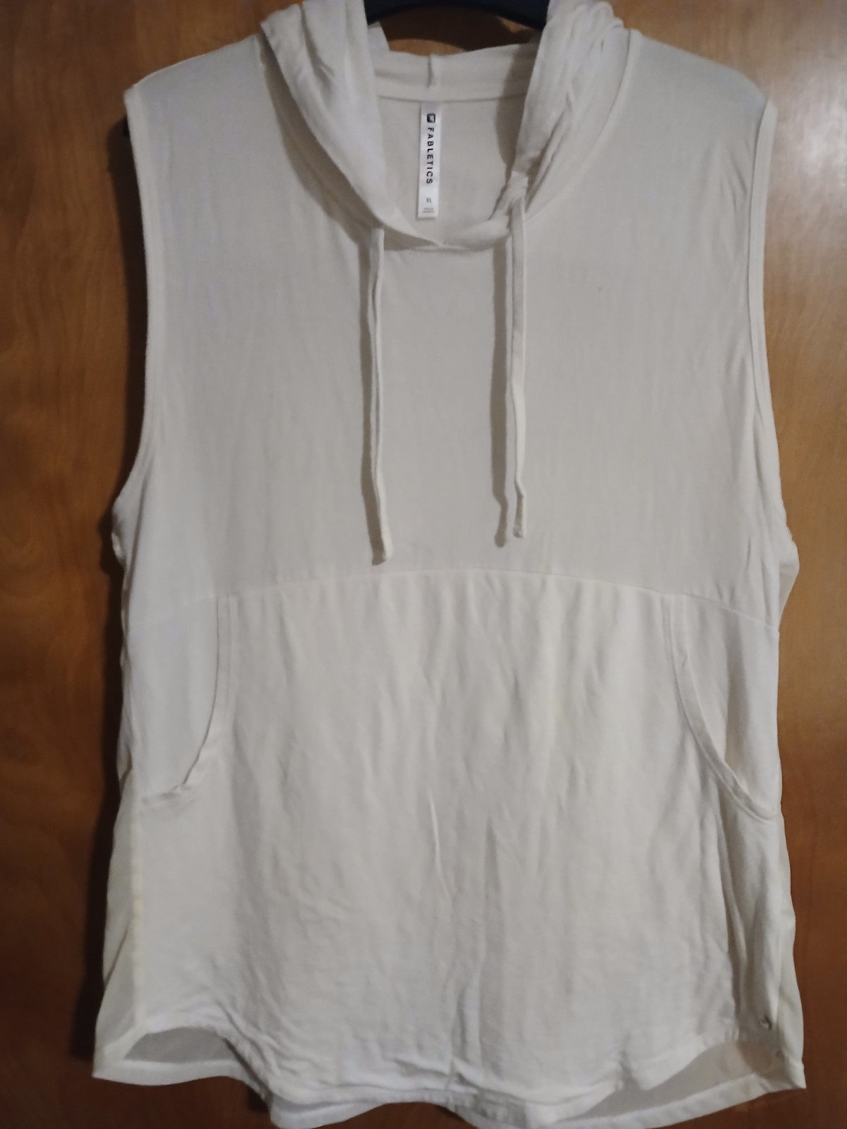Fabletics White Sleeveless Pullover Hoodie Hooded Drawstring Pockets XL