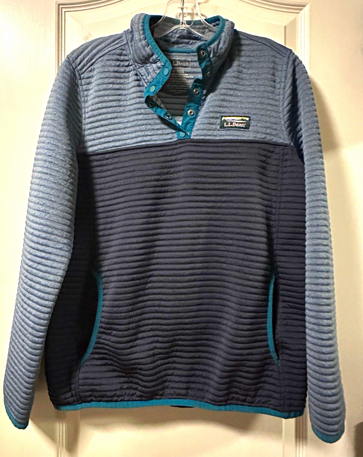L.L.Bean Women’s M Regular Blue/Teal Quilted Ribbed 1/4 Snap Pullover