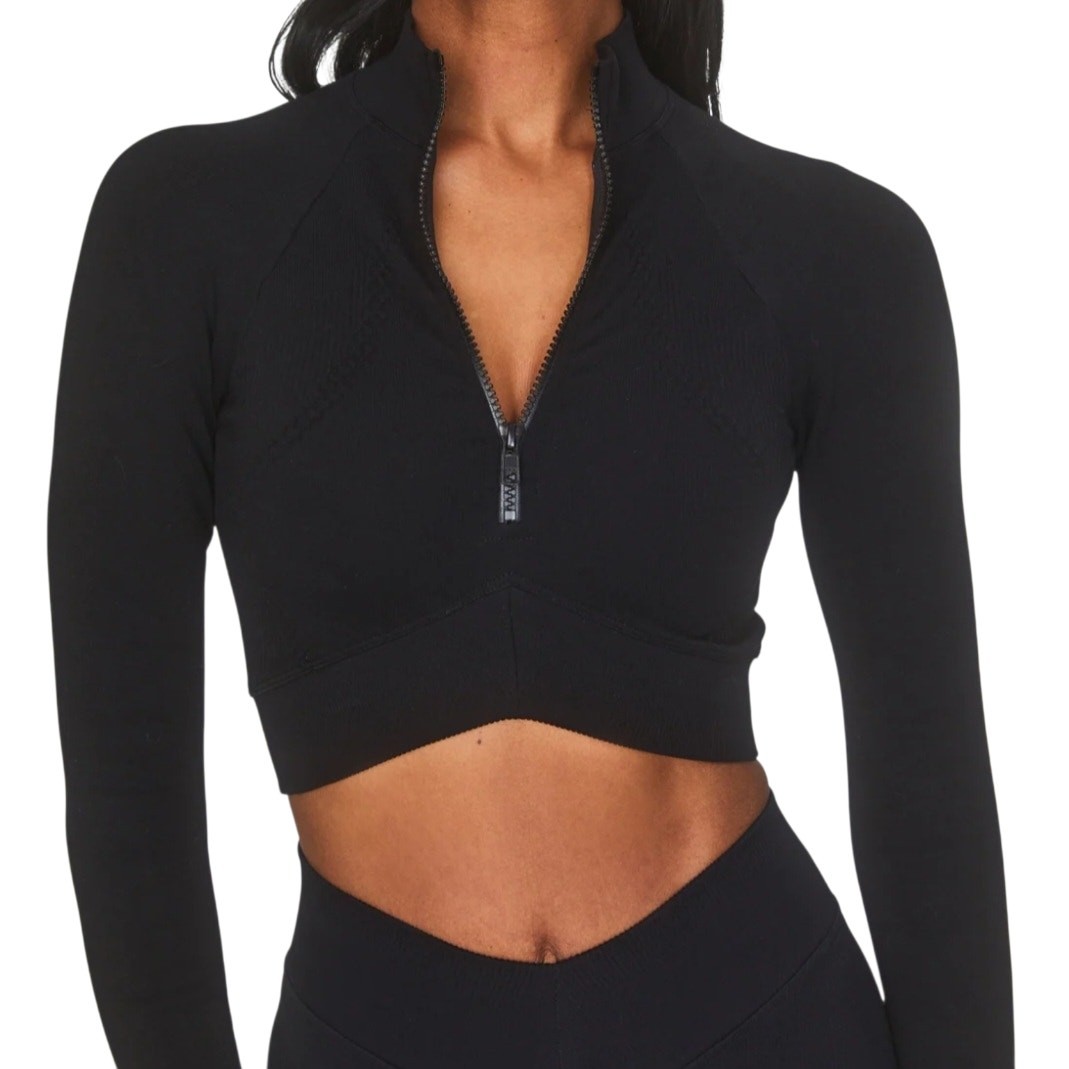 Joja Exhale Women’s Black 1/2 Zip Seamless Cropped Active Pullover Size S NWOT