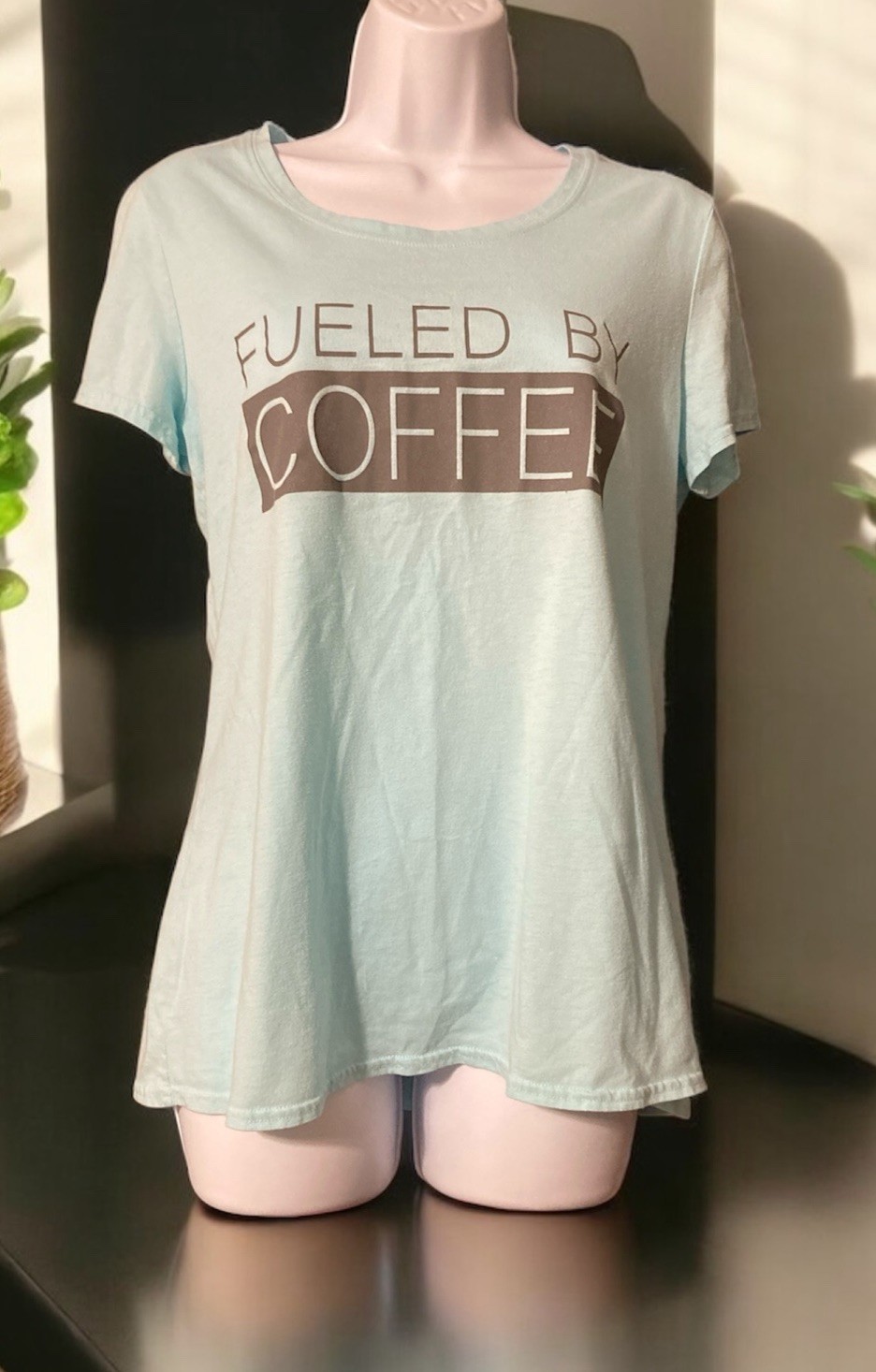Women Tek Gear Blue Pullover Cotton Blend Short Sleeve T-Shirt Sz L
