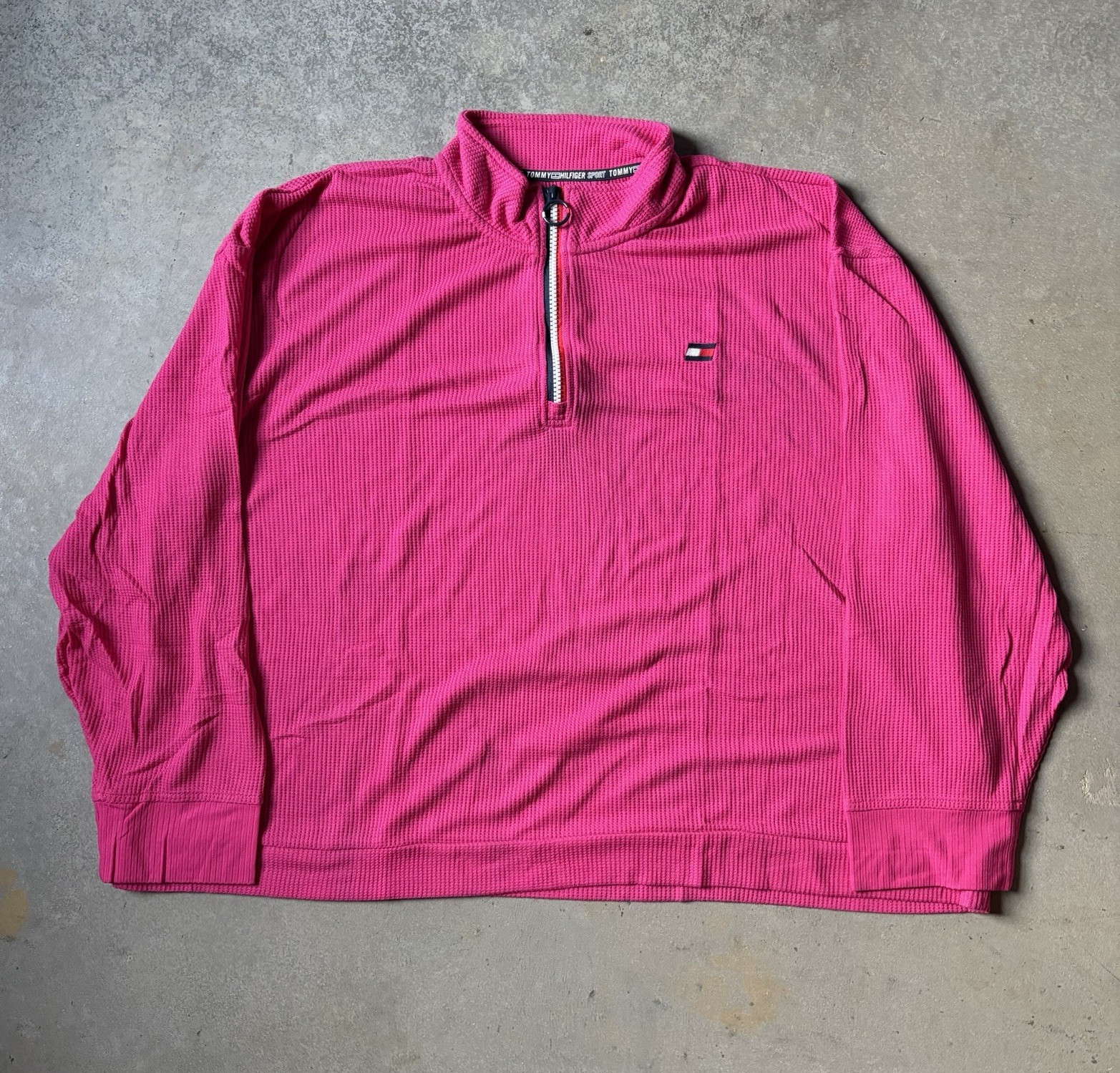 Tommy Hilfiger Sport Women’s 3X Pink Polyester Waffle Mock Neck 1/4 Zip Top