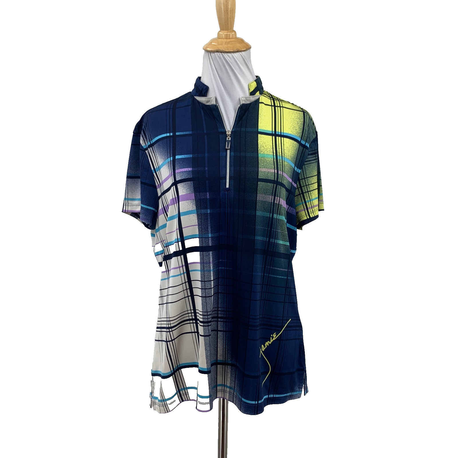 Jamie Sadock Top Womens M Medium Plaid Short Sleeve Performance Golf Shirt