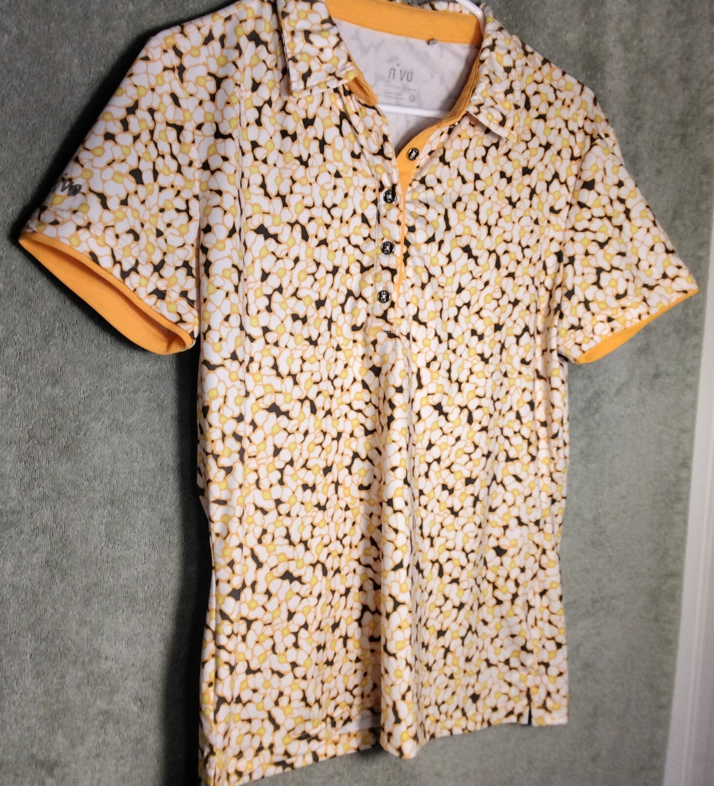 Nivo Sport Polo Shirt Womens Size M Yellow Floral Short Sleeve Activewear Top