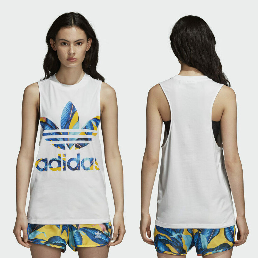 Womens adidas Vest Gym Trefoil Logo Farm Print Tank Top Sleeveless Tee T-Shirt