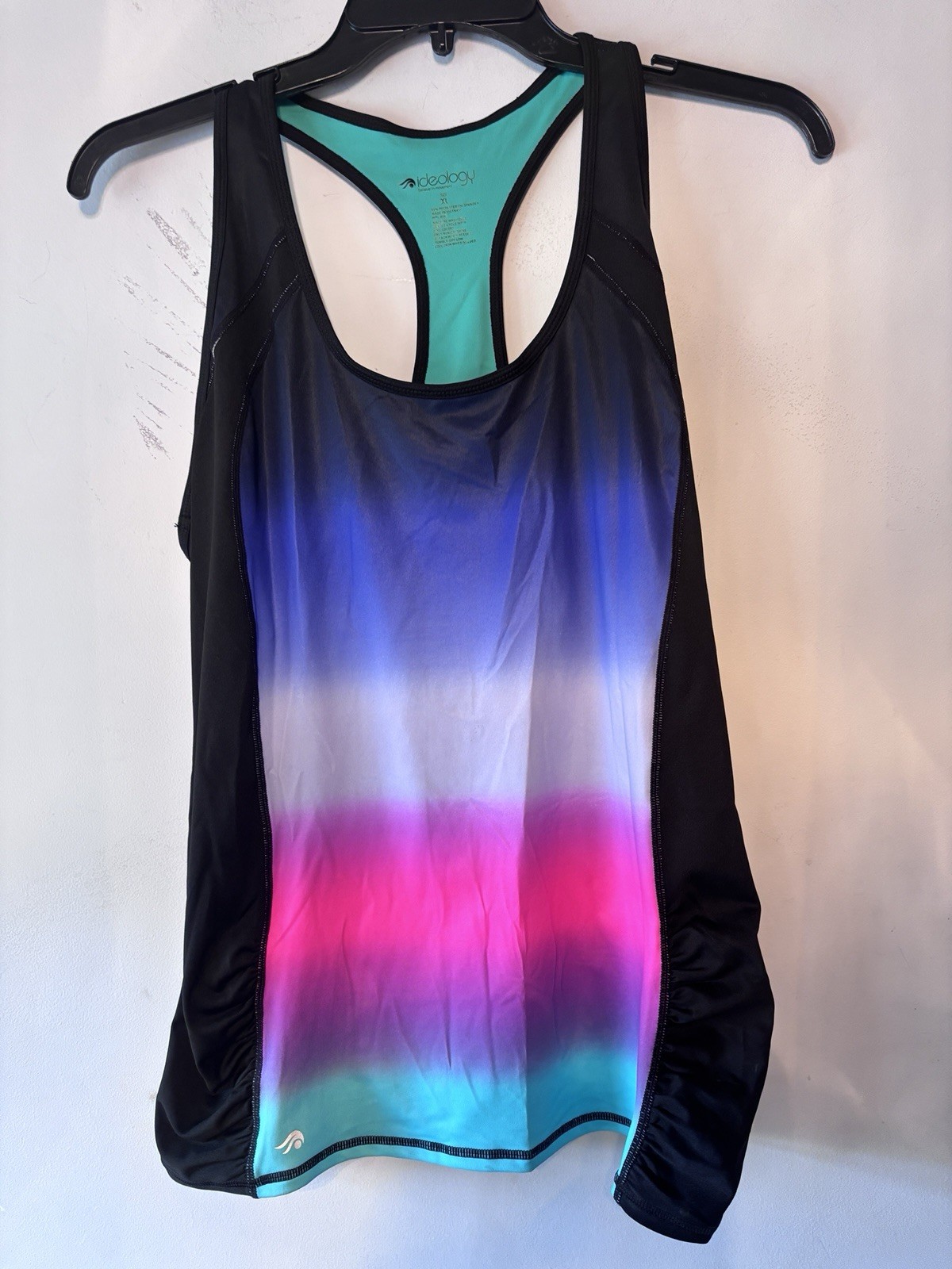 NWT Ideology Tank Top Racer Back Pink Purple Green Black Shirred Side Panels XL