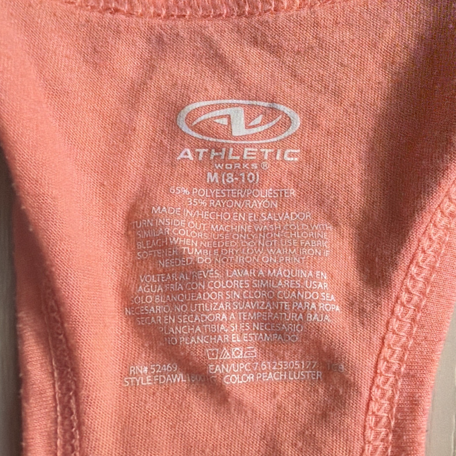 Athletic Works Womens Solid Peach Racerback Scoop Neck Tank Top Lightweight M