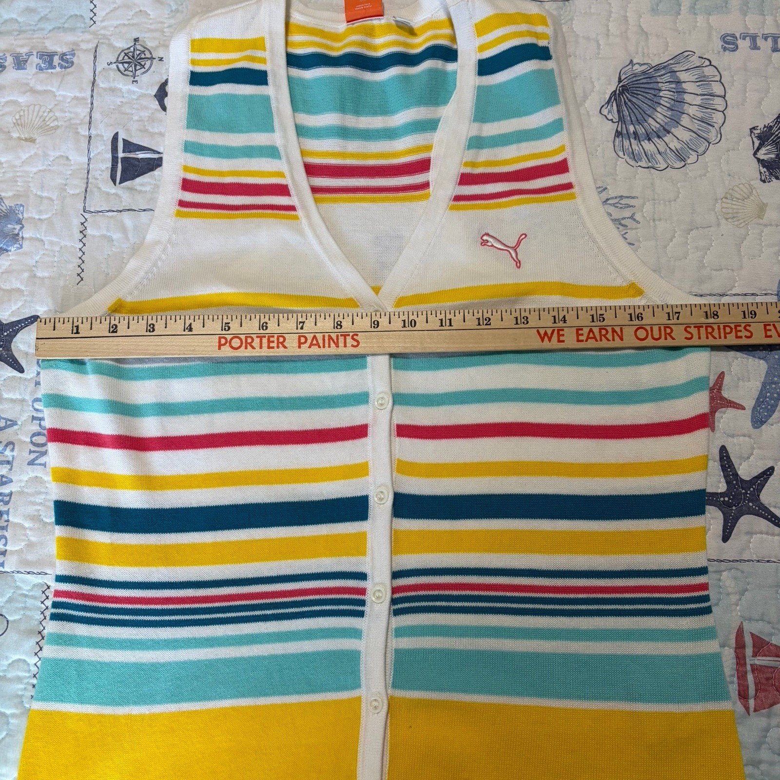 Puma Sport Lifestyle 100% Cotton Multicolor Striped Golf Sweater Vest Women’s M