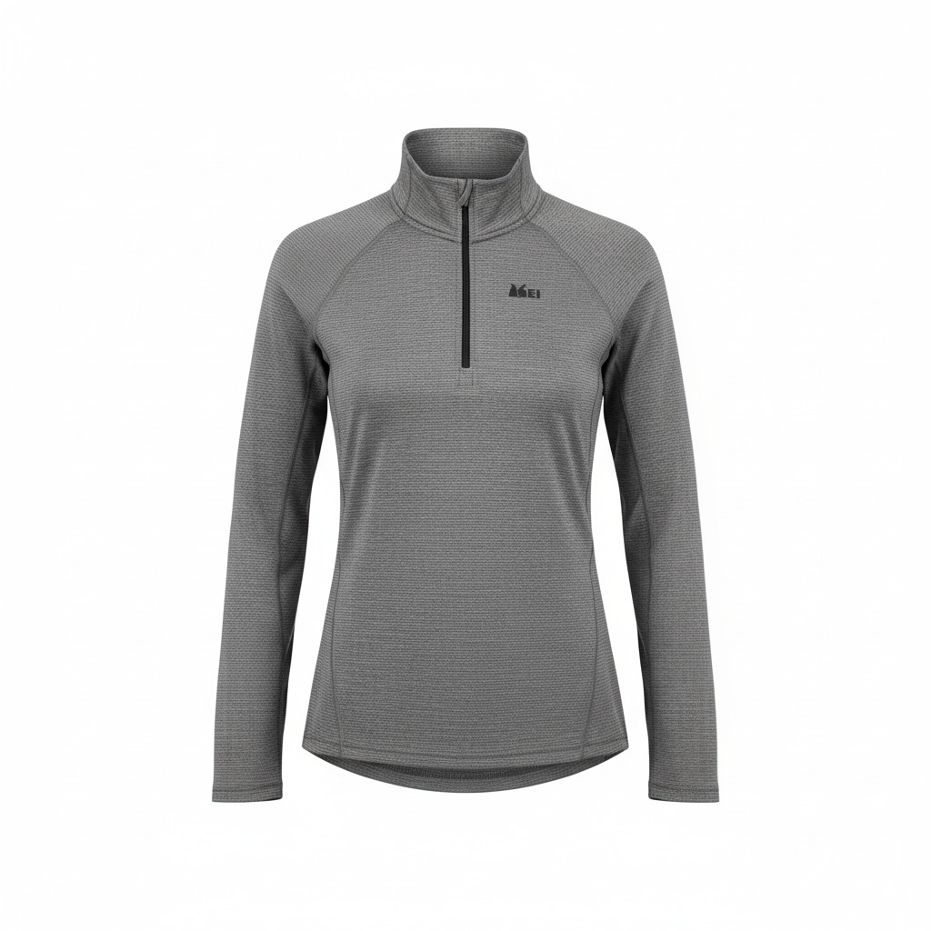 REI Midweight Quarter-Zip Base Layer Womens XS Gray Striped Performance Tech