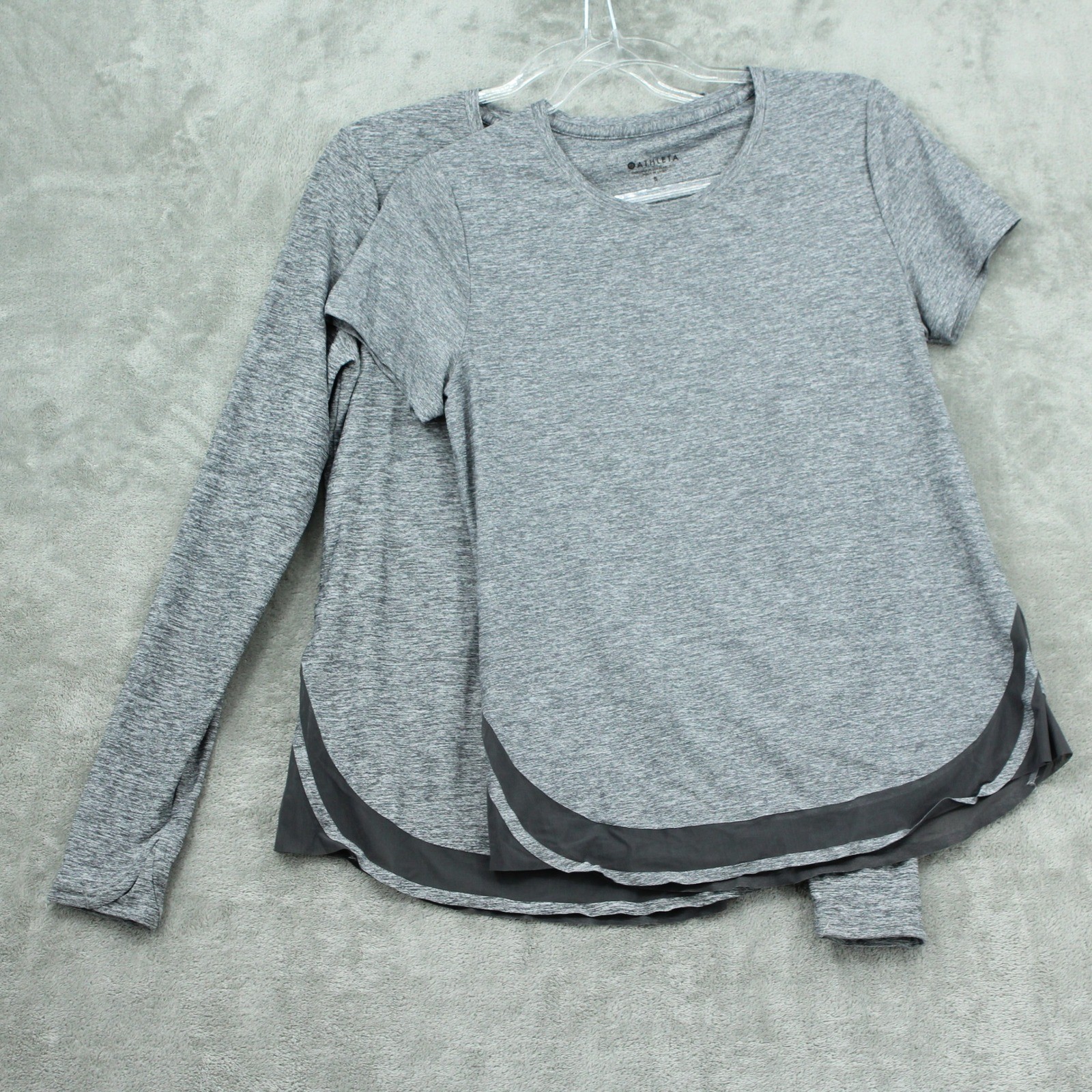 Athleta Shirt Set Women Small Cadence Lot of 2 Mesh Hem Gray Athletic Stretch