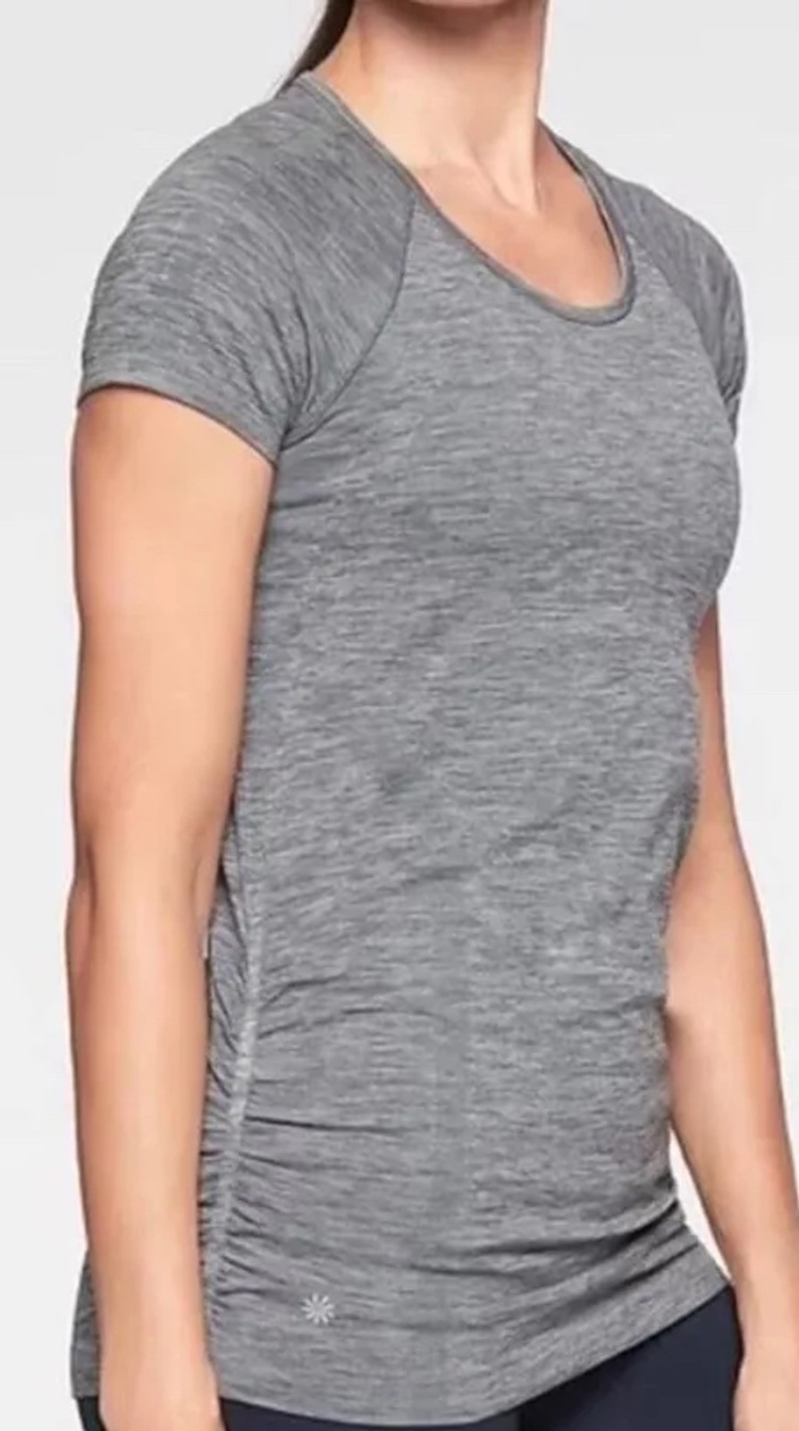 Athleta Speedlight Heather Ruched Tee in Grey Heather Size Large