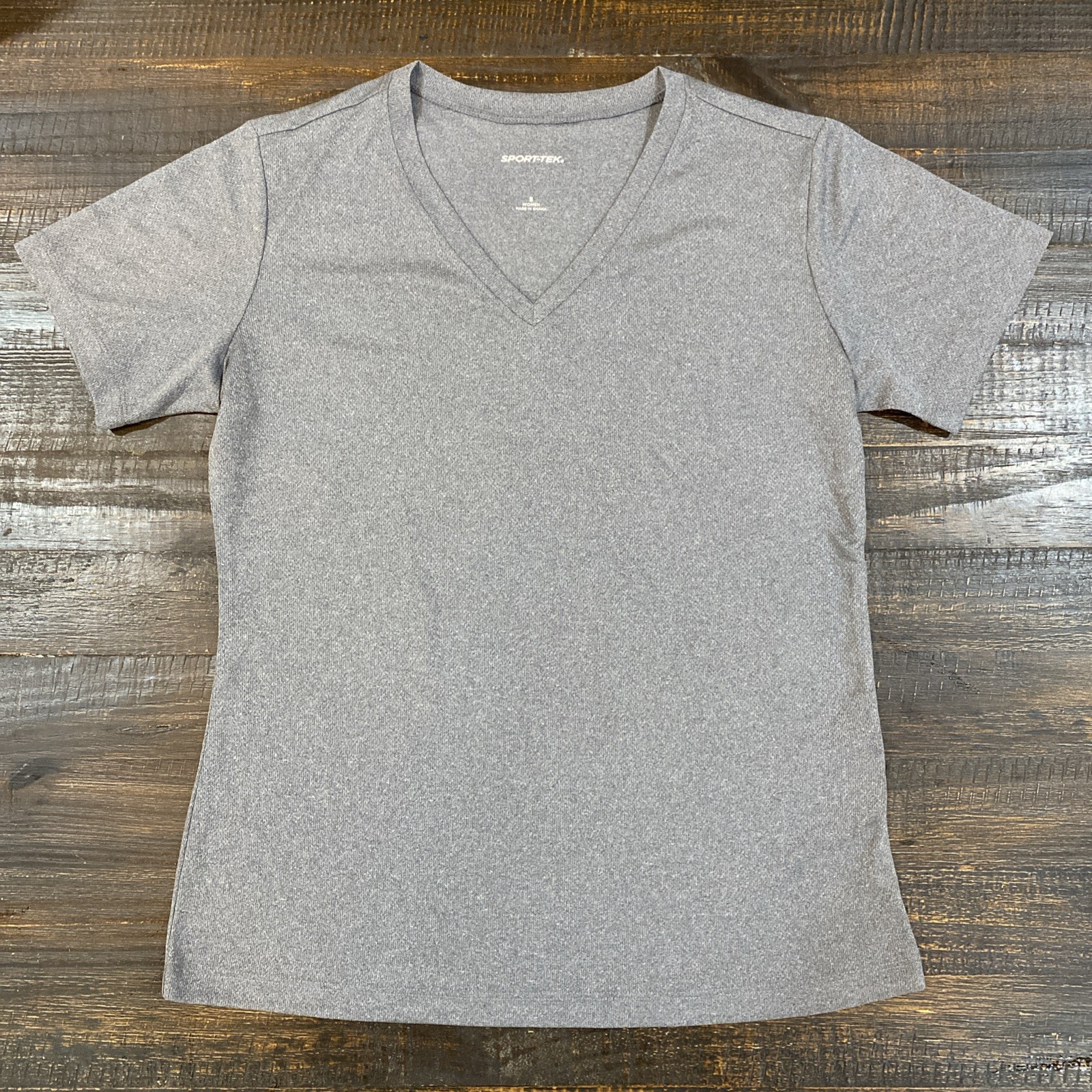 NEW Sport Tek Womens Small Heather Grey V-Neck Racer Mesh Tee