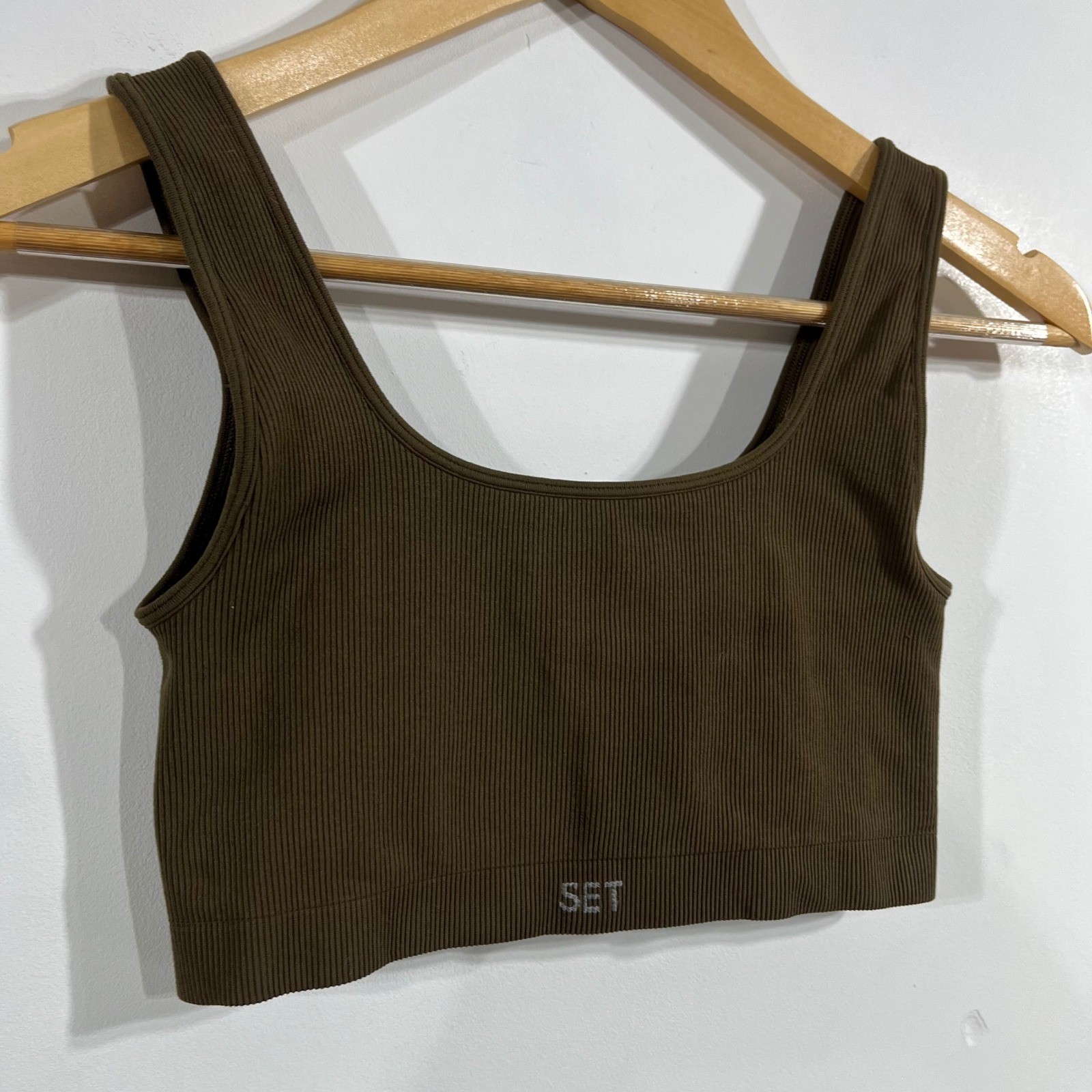 Set Active Ribbed Crop Top Brown Athleisure Sports Bra Tennis Sporty Workout Gym