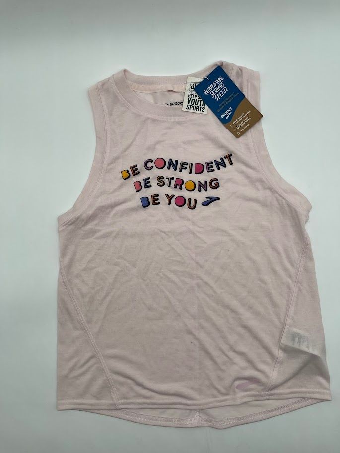 Brooks Distance Run Happy Tank Womens XS Rosewater Be Confident Graphic