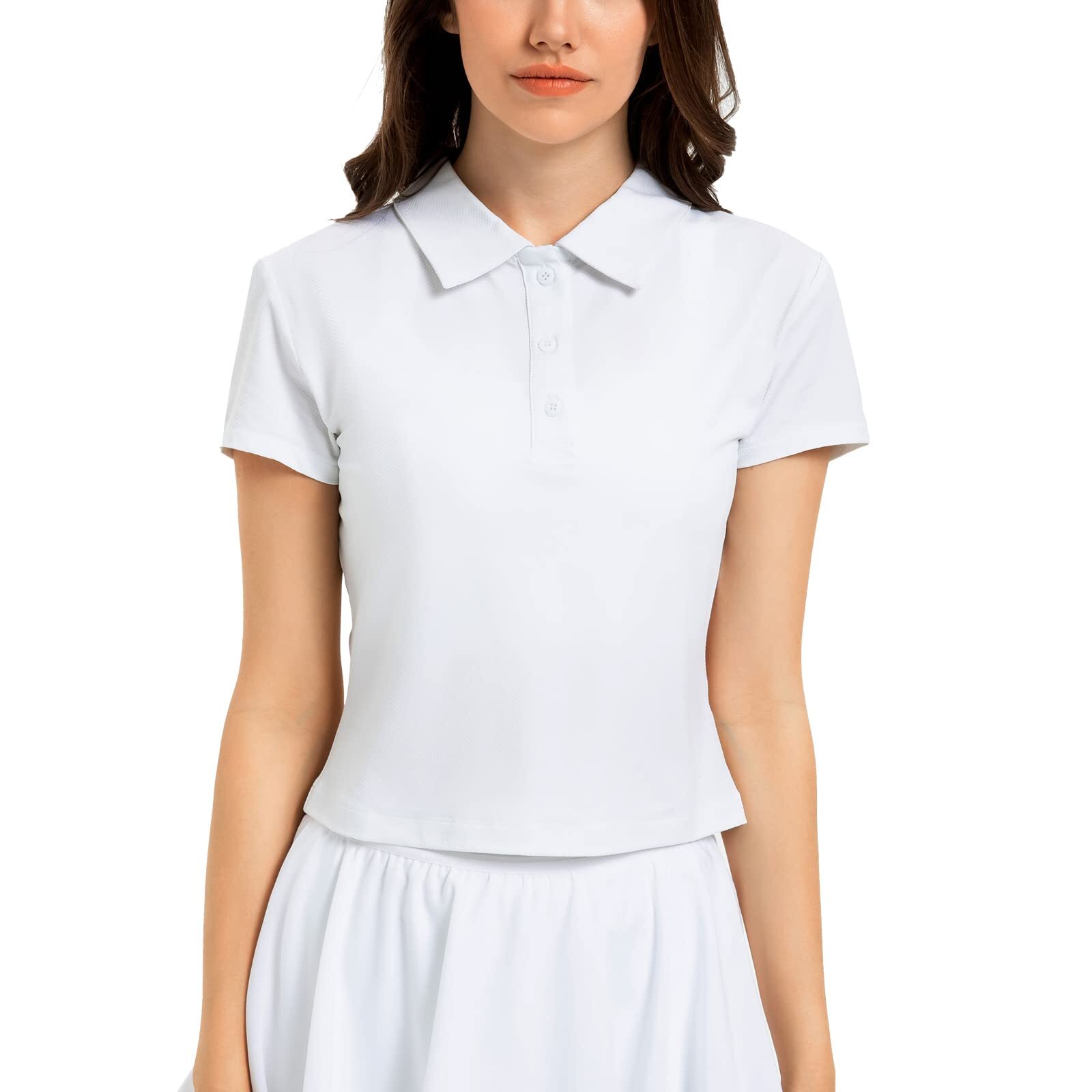 Altiland Cropped Polo Shirts for Women Golf/Tennis T-shirt (White, L)